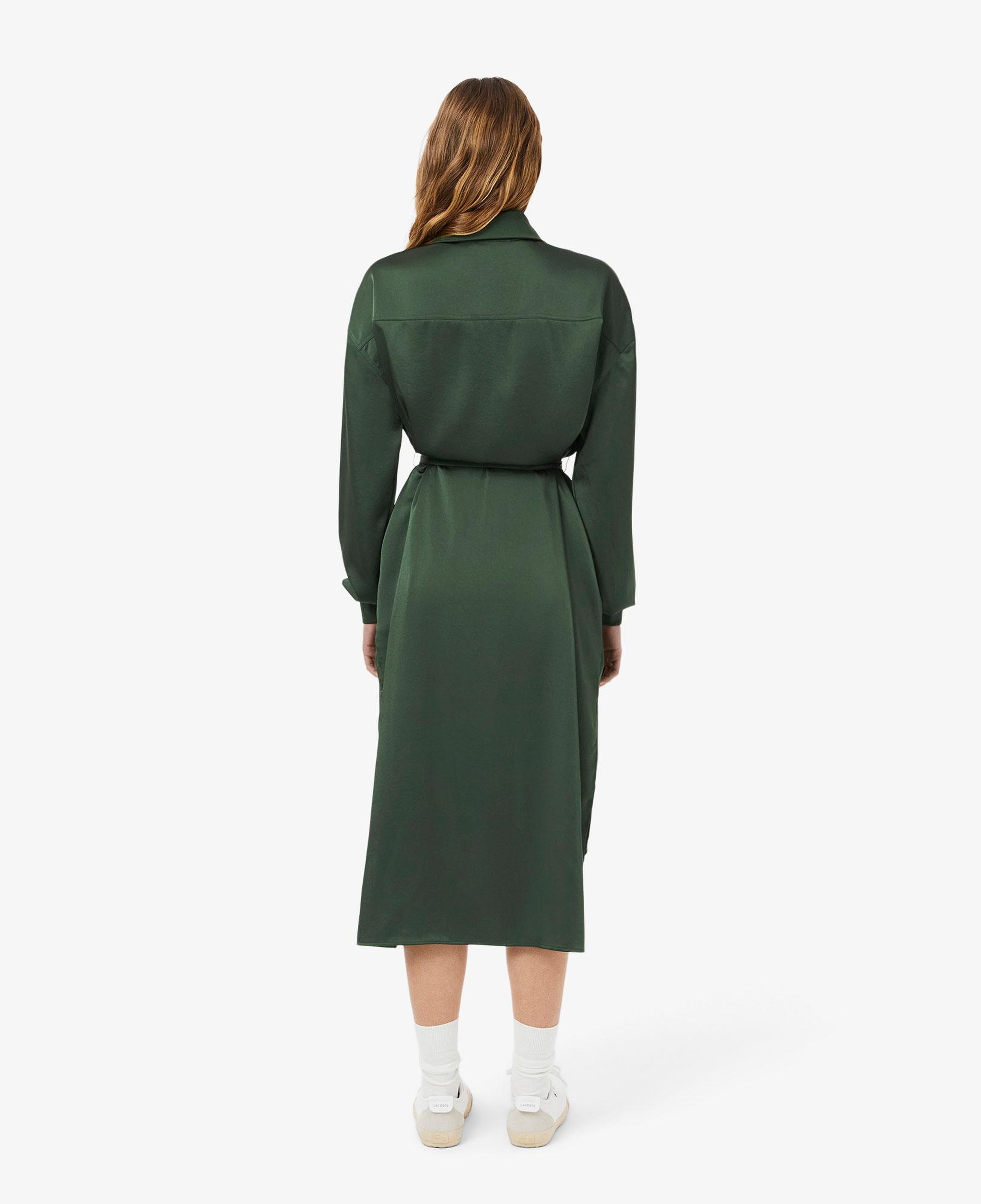 Kadın Relaxed Fit Uzun Kollu Yarım Fermuarlı Koyu Yeşil Elbise