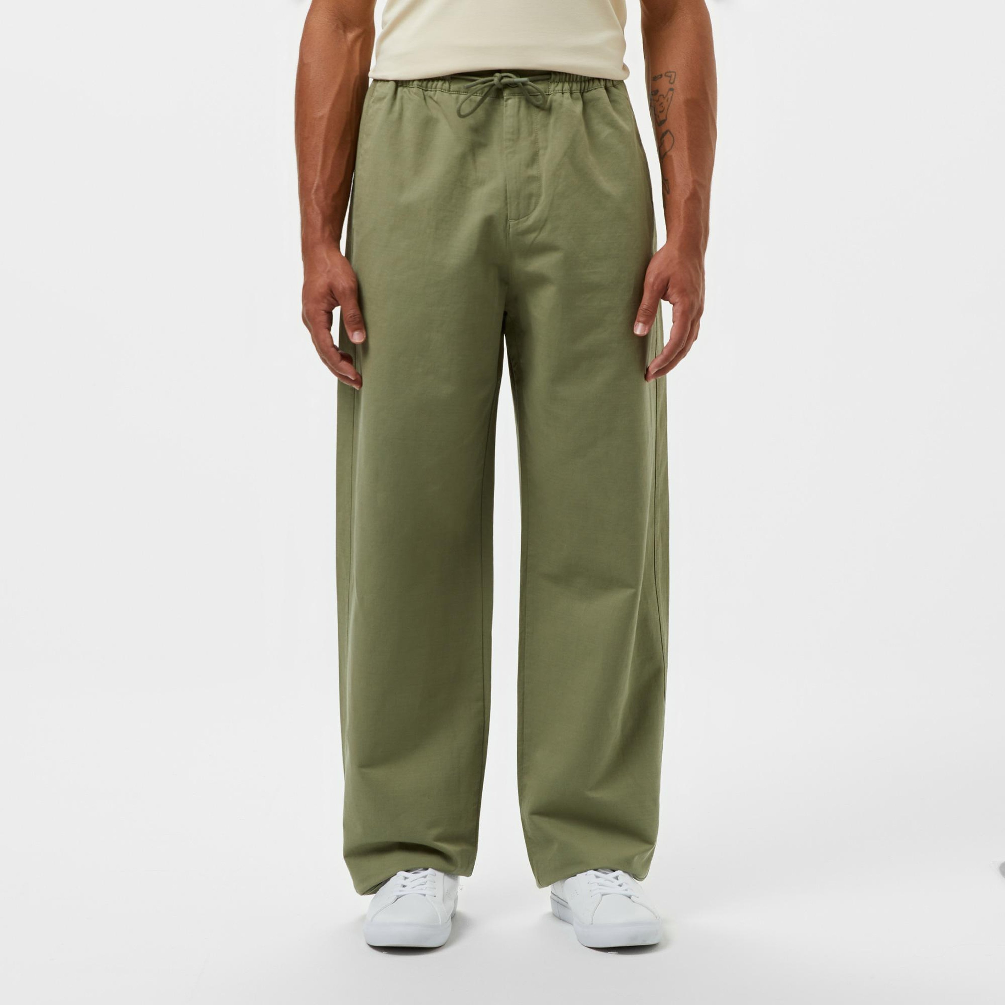 Erkek Relaxed Fit Haki Keten Karışımlı Pantolon