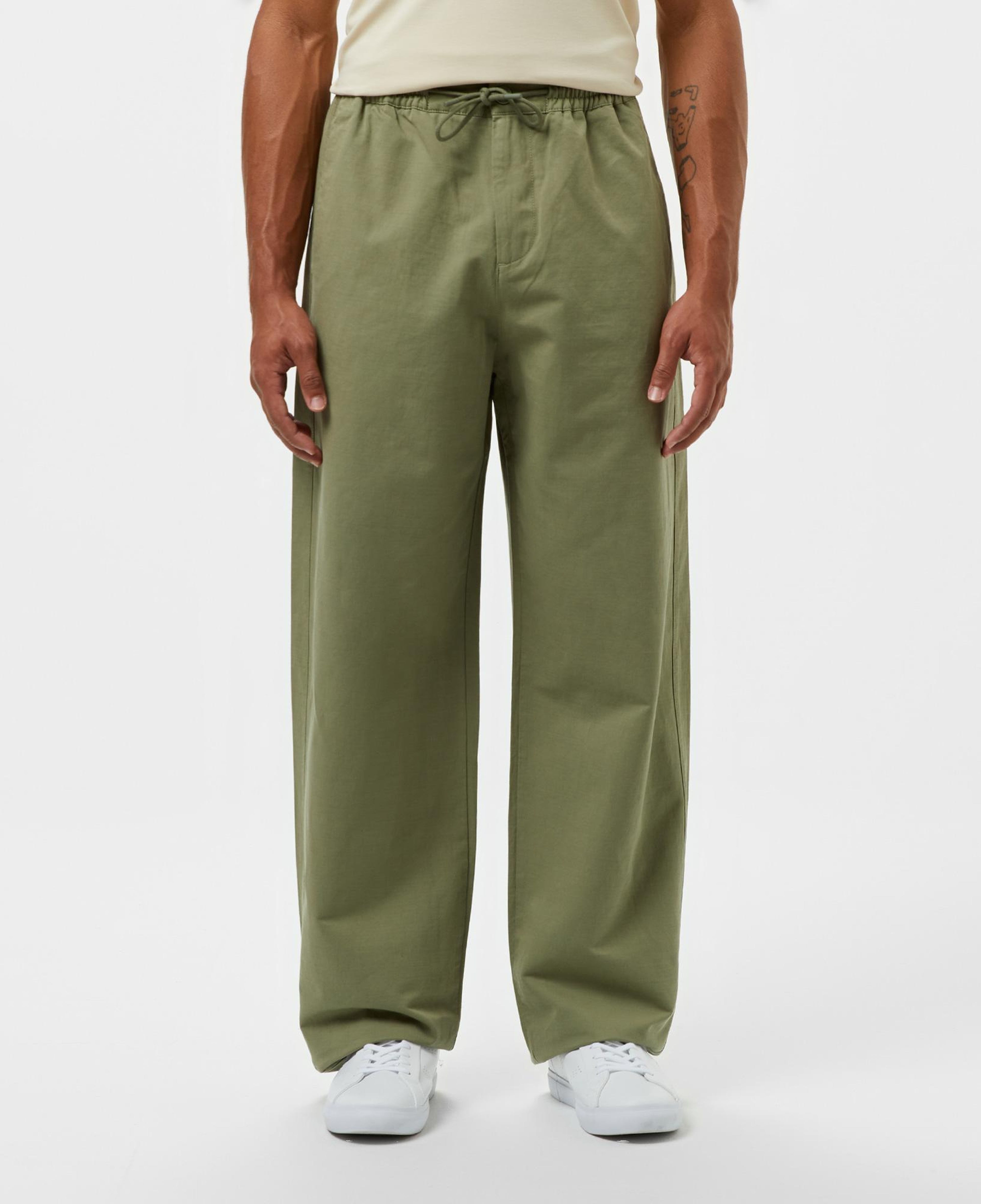 Erkek Relaxed Fit Haki Keten Karışımlı Pantolon