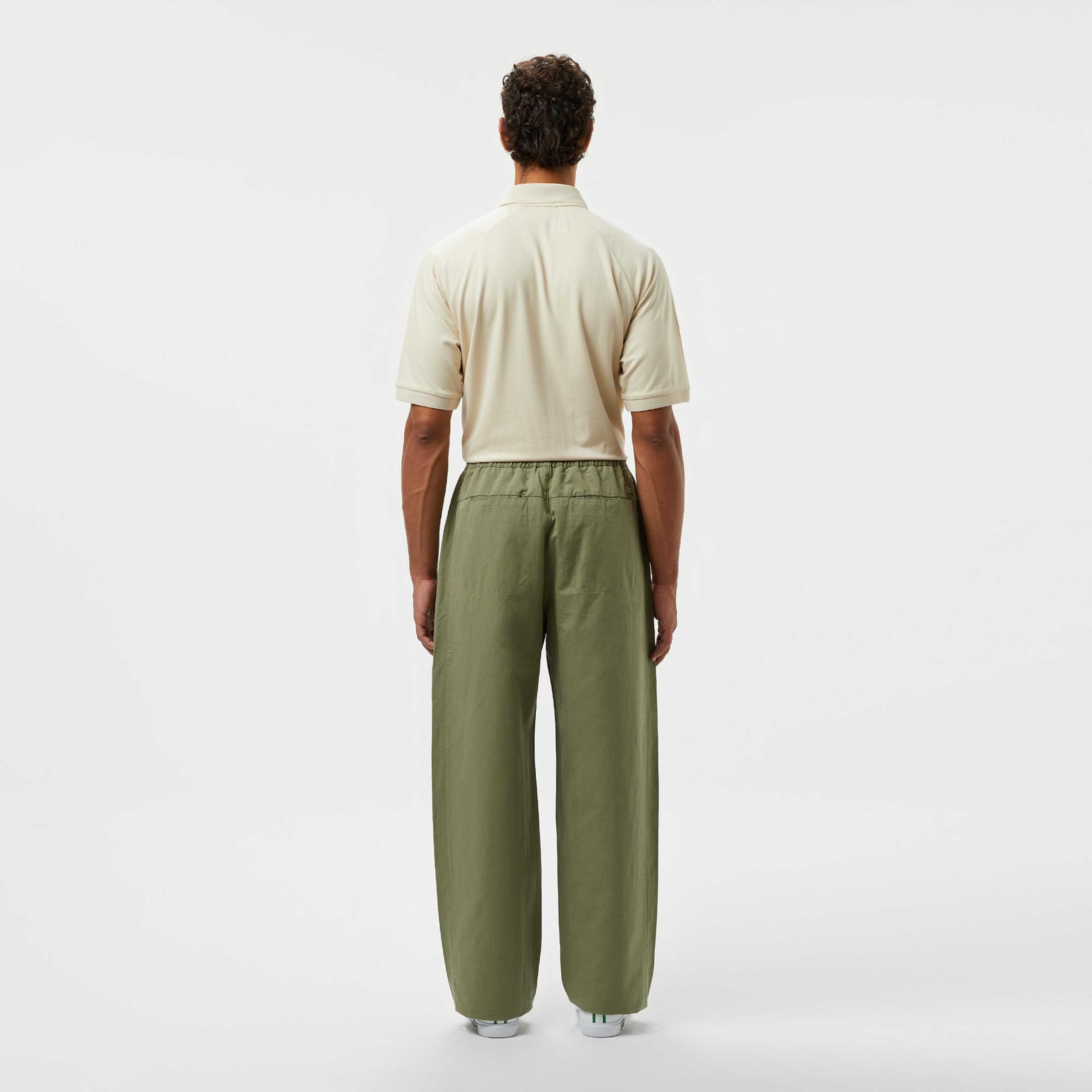 Erkek Relaxed Fit Haki Keten Karışımlı Pantolon