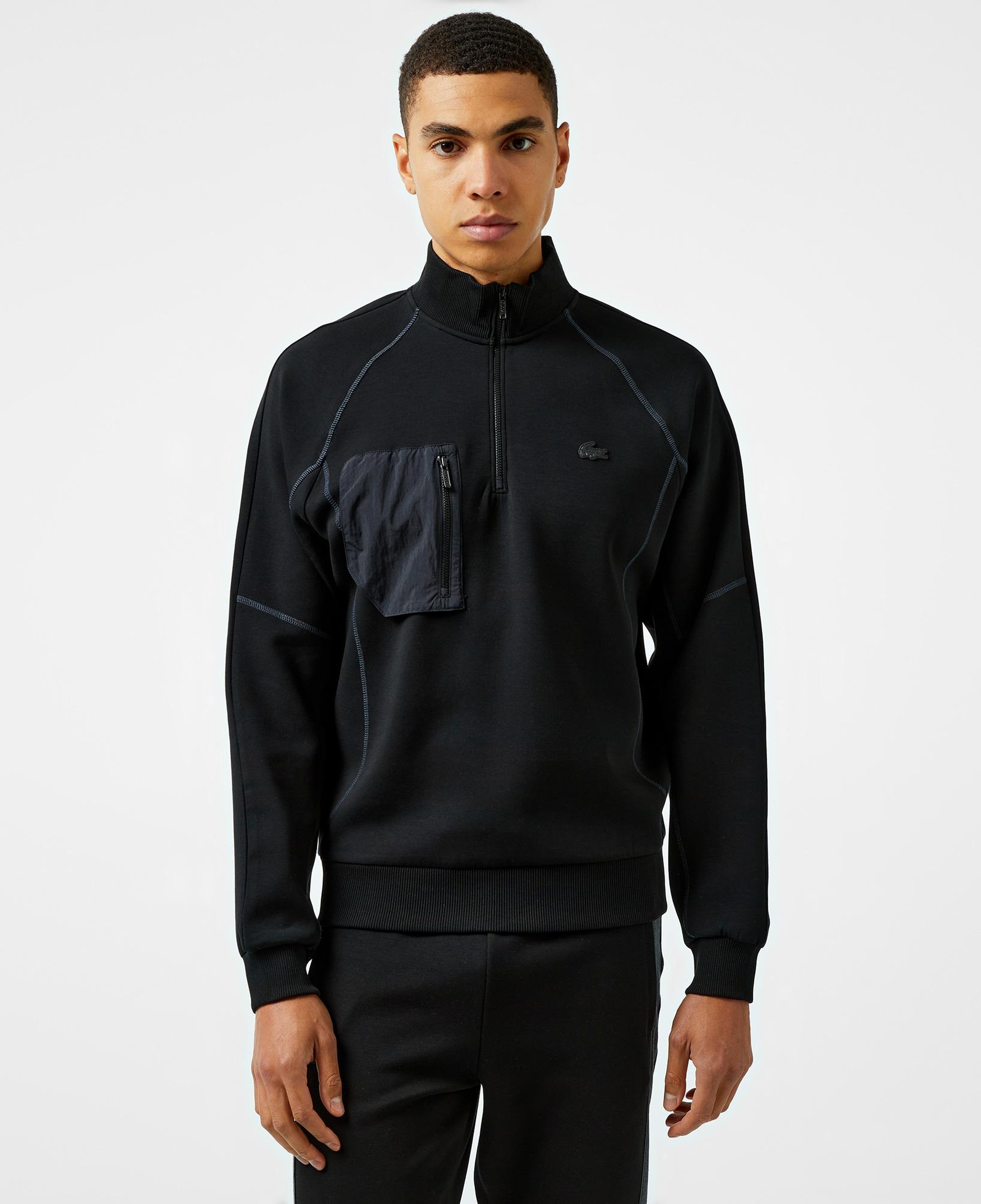 Erkek Relaxed Fit Yarım Fermuarlı Siyah Sweatshirt
