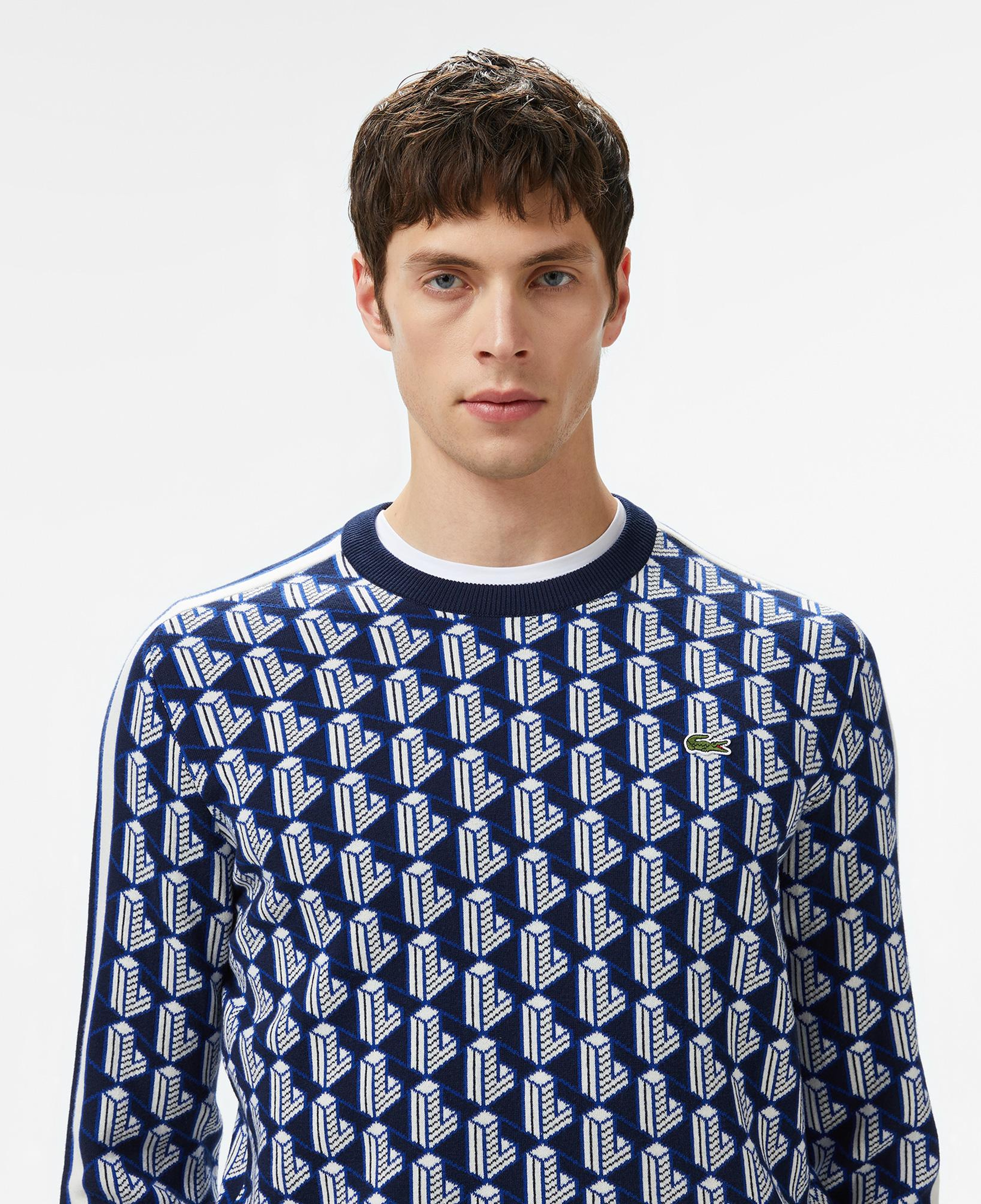 Erkek Classic Fit Bisiklet Yaka Monogram Lacivert Kazak