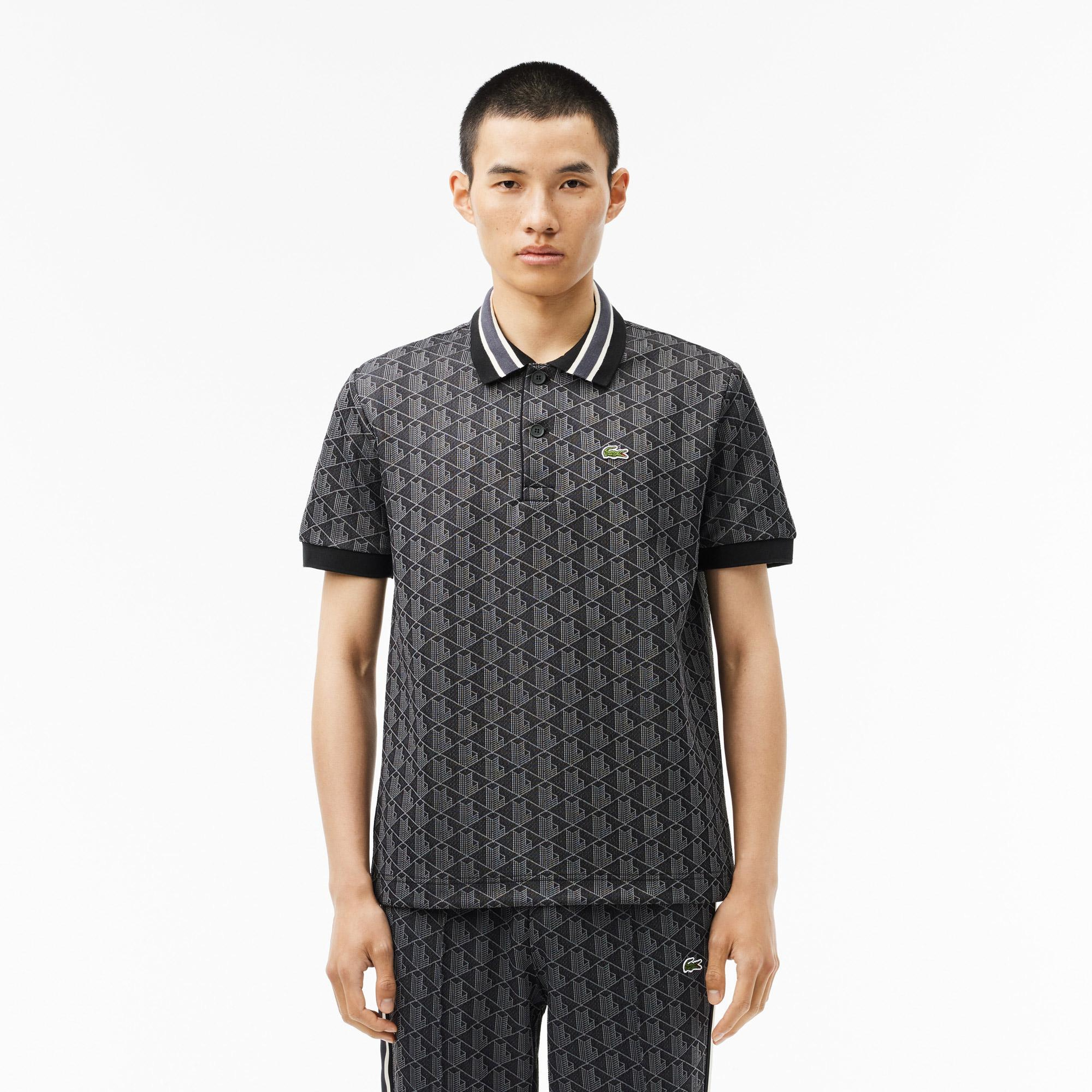 Lacoste Classic Fit Contrast Collar Monogram Erkek Gri Polo