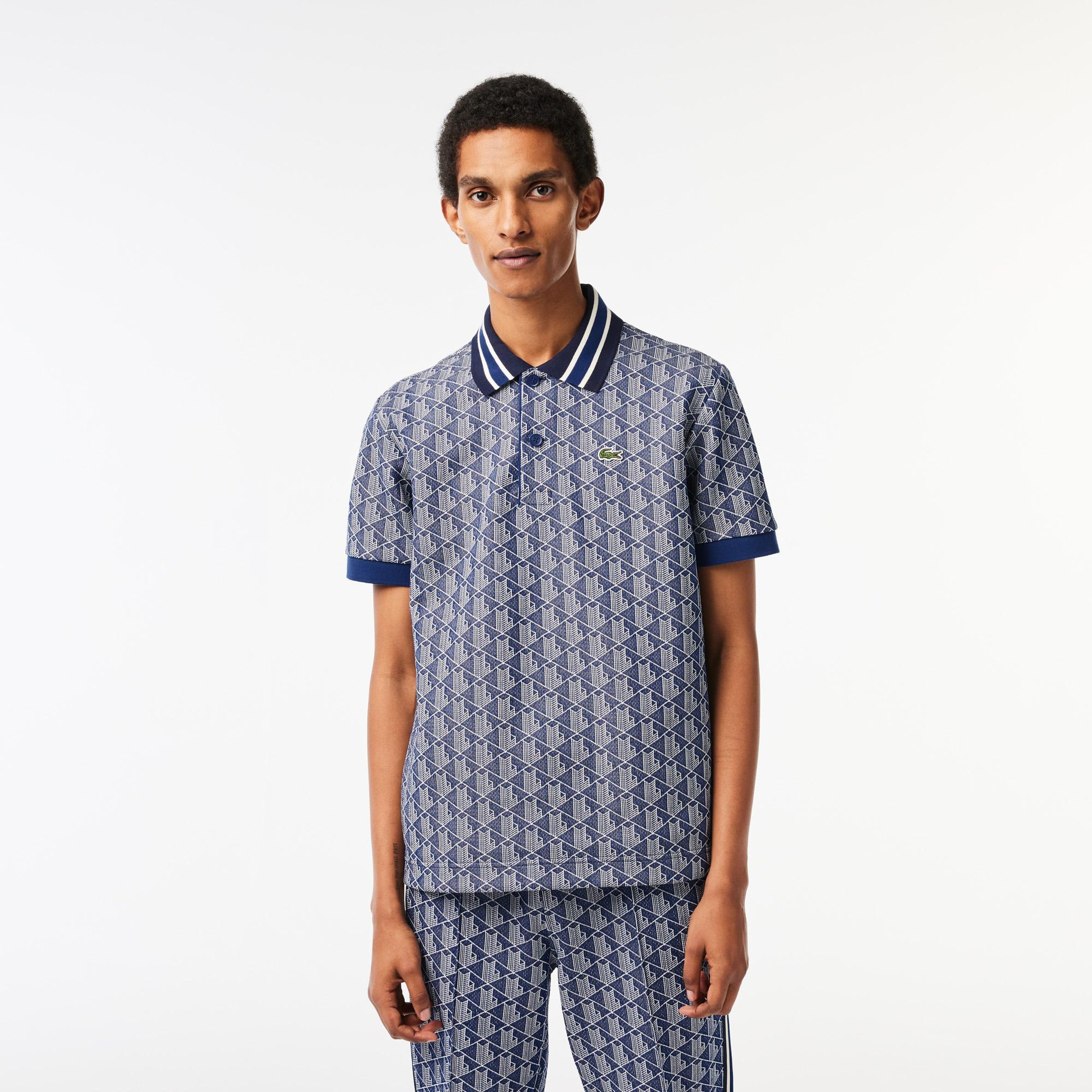 Erkek Classic Fit Monogram Lacivert Polo