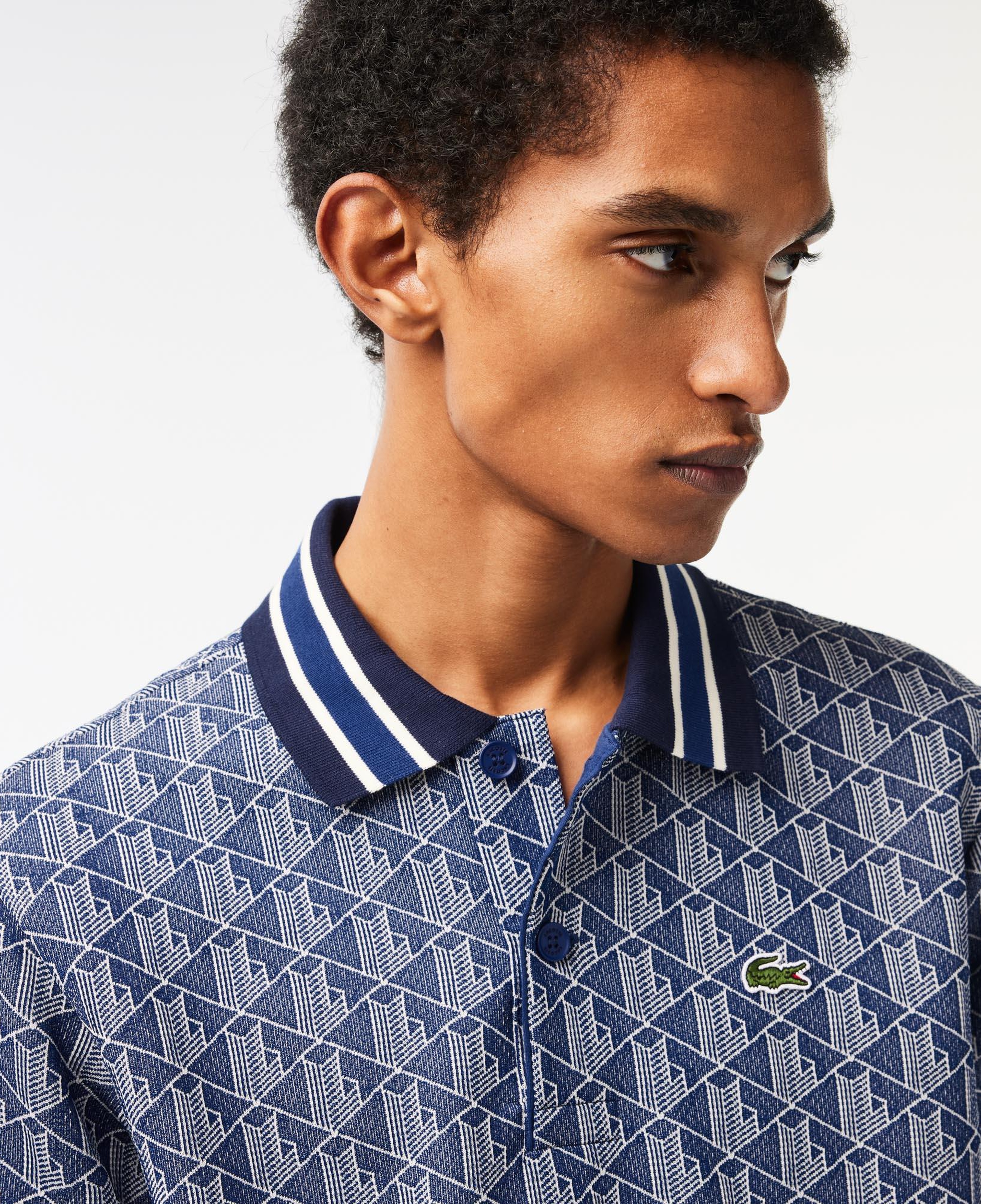 Erkek Classic Fit Monogram Lacivert Polo