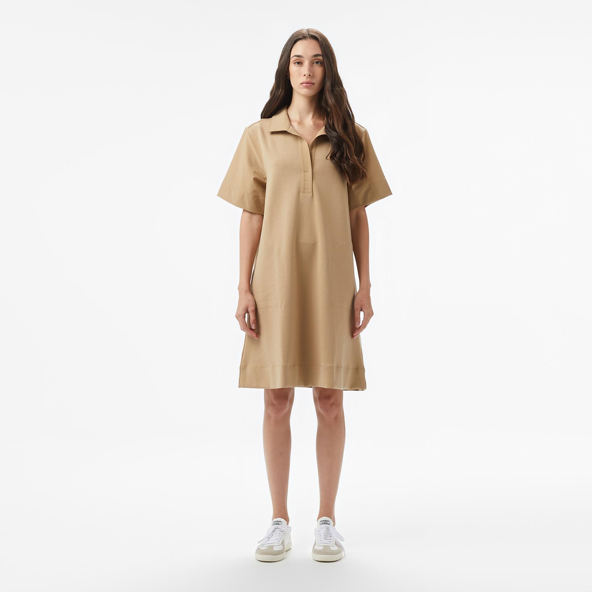 Kadın Relaxed Fit Kısa Kollu Polo Yaka Bej Elbise