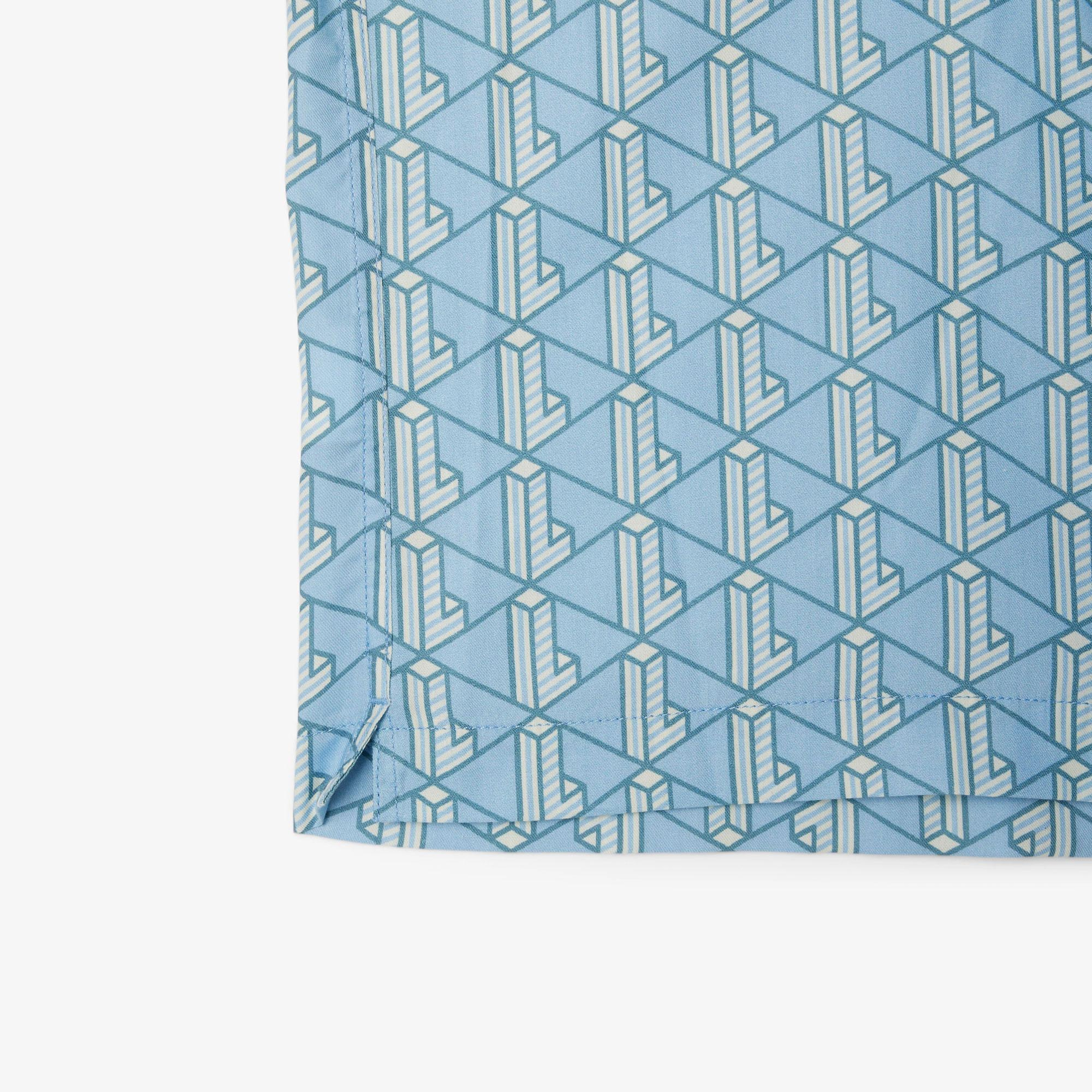 Erkek Relaxed Fit Kısa Kollu Monogram Mavi Gömlek