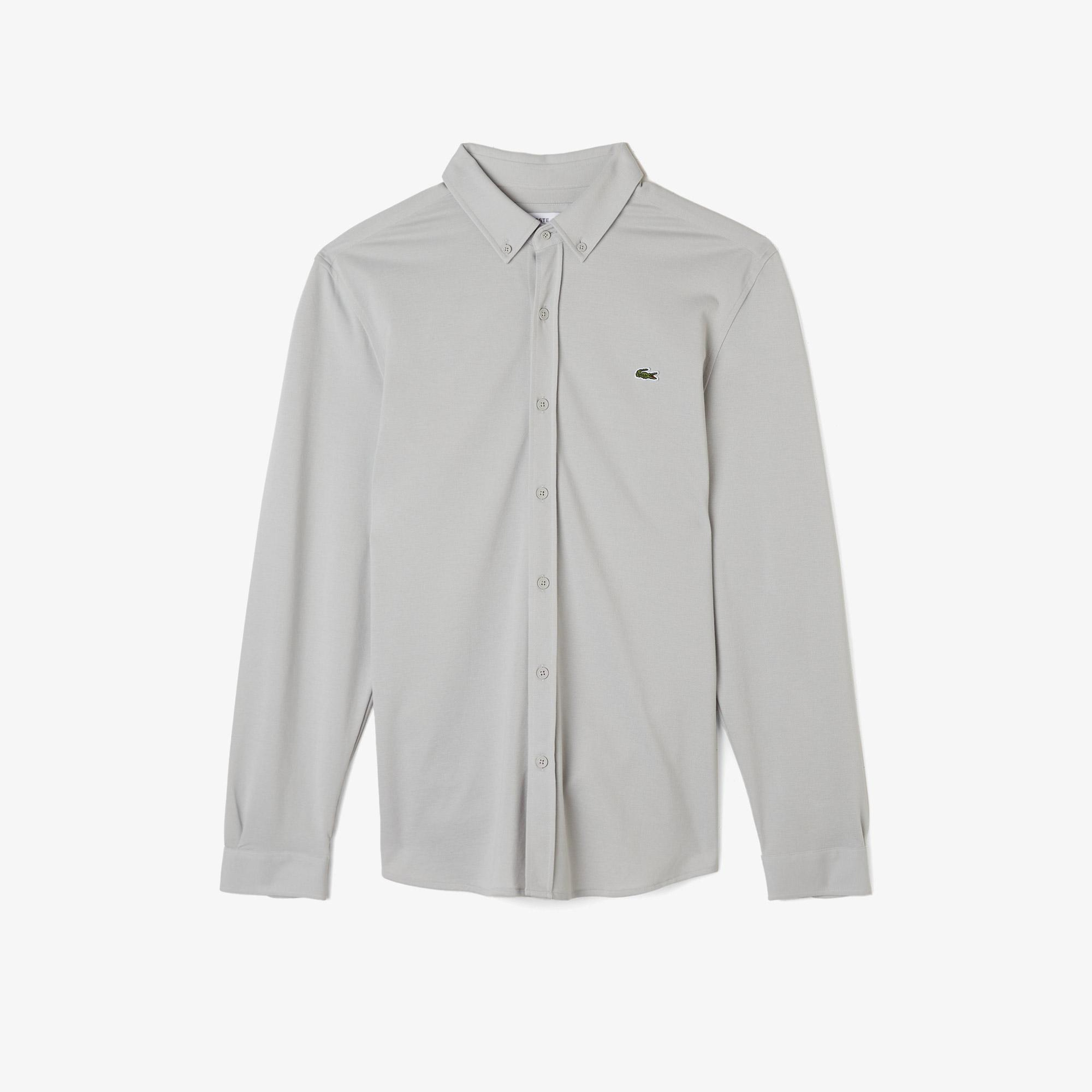 Erkek Slim Fit Düğmeli Yaka Gri Gömlek