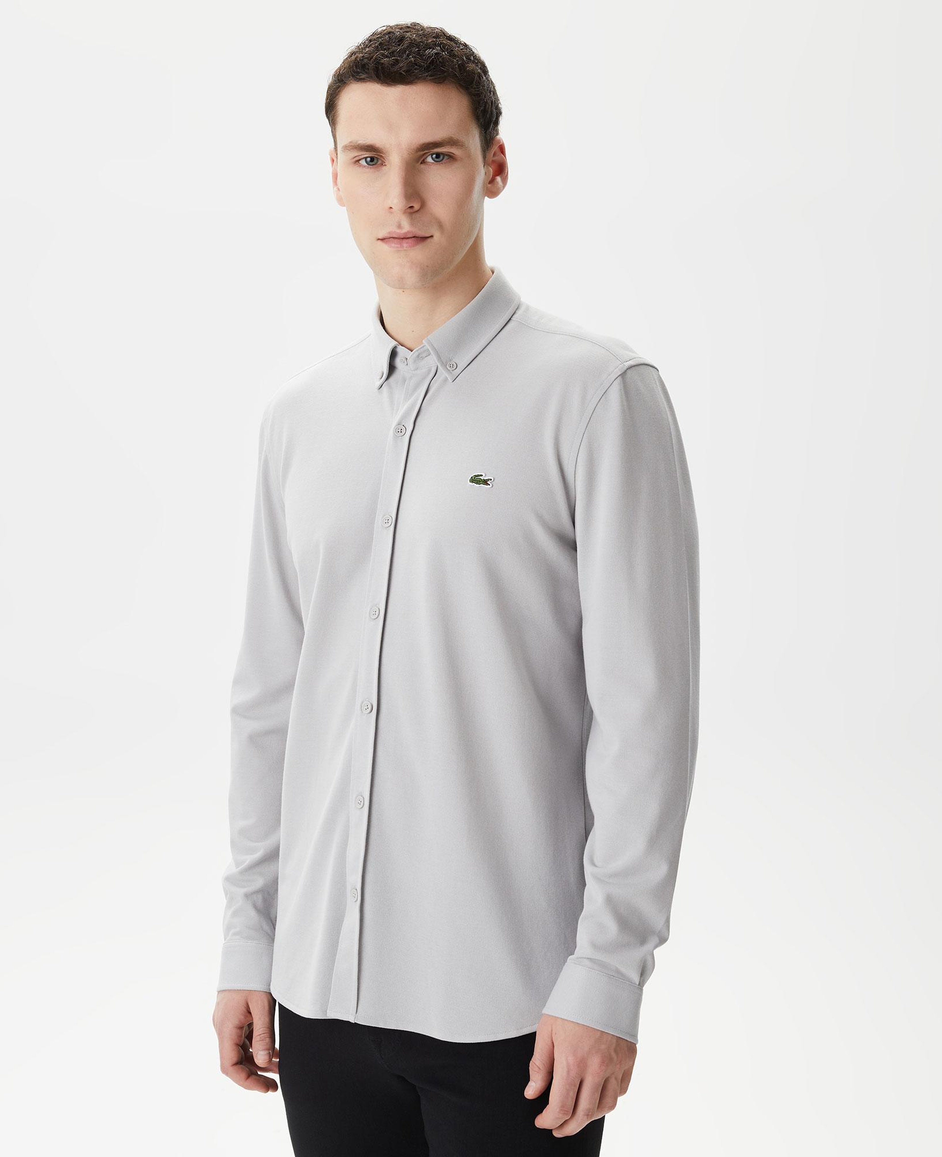 Erkek Slim Fit Düğmeli Yaka Gri Gömlek