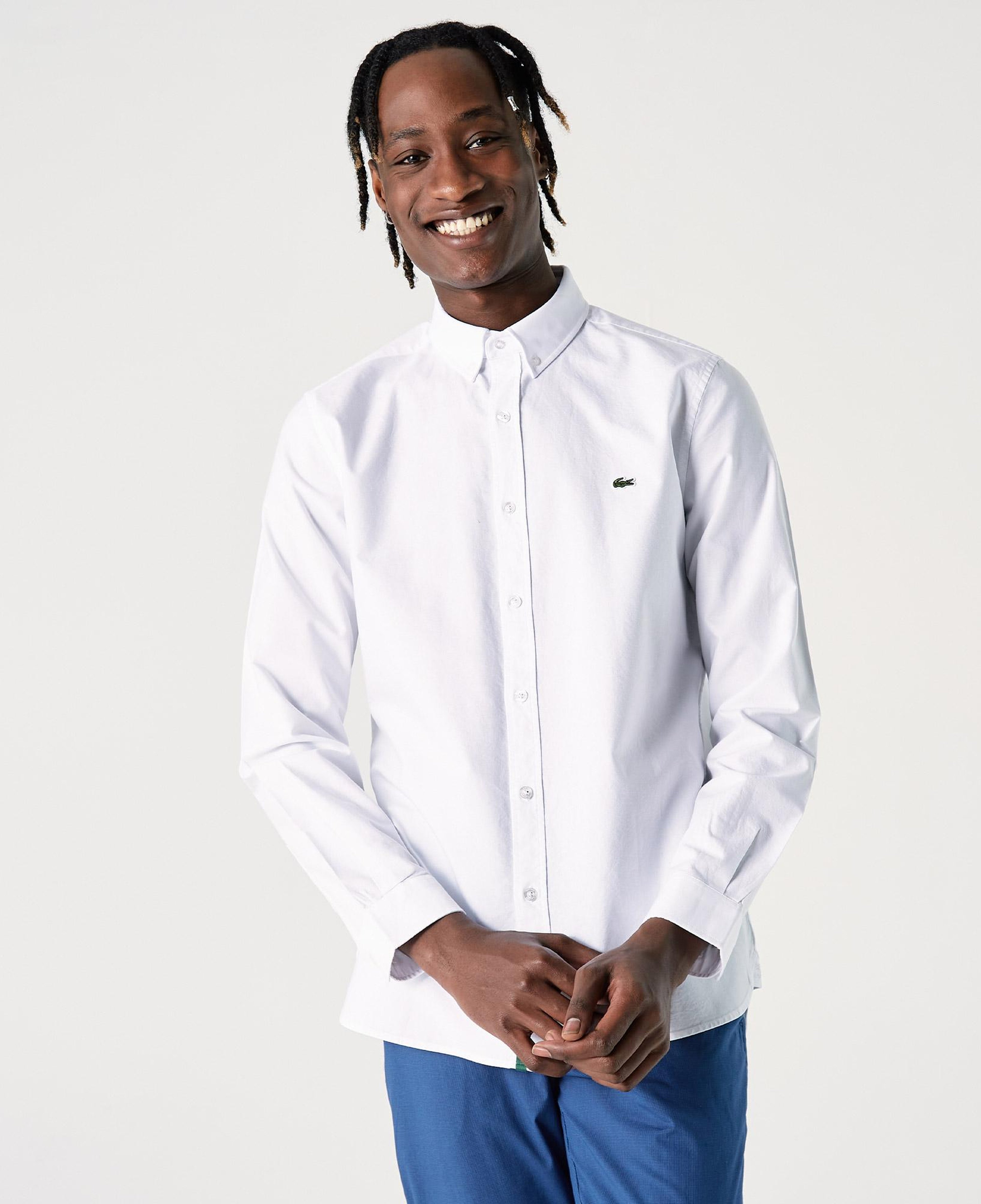 Erkek Slim Fit Düğmeli Yaka Beyaz Gömlek