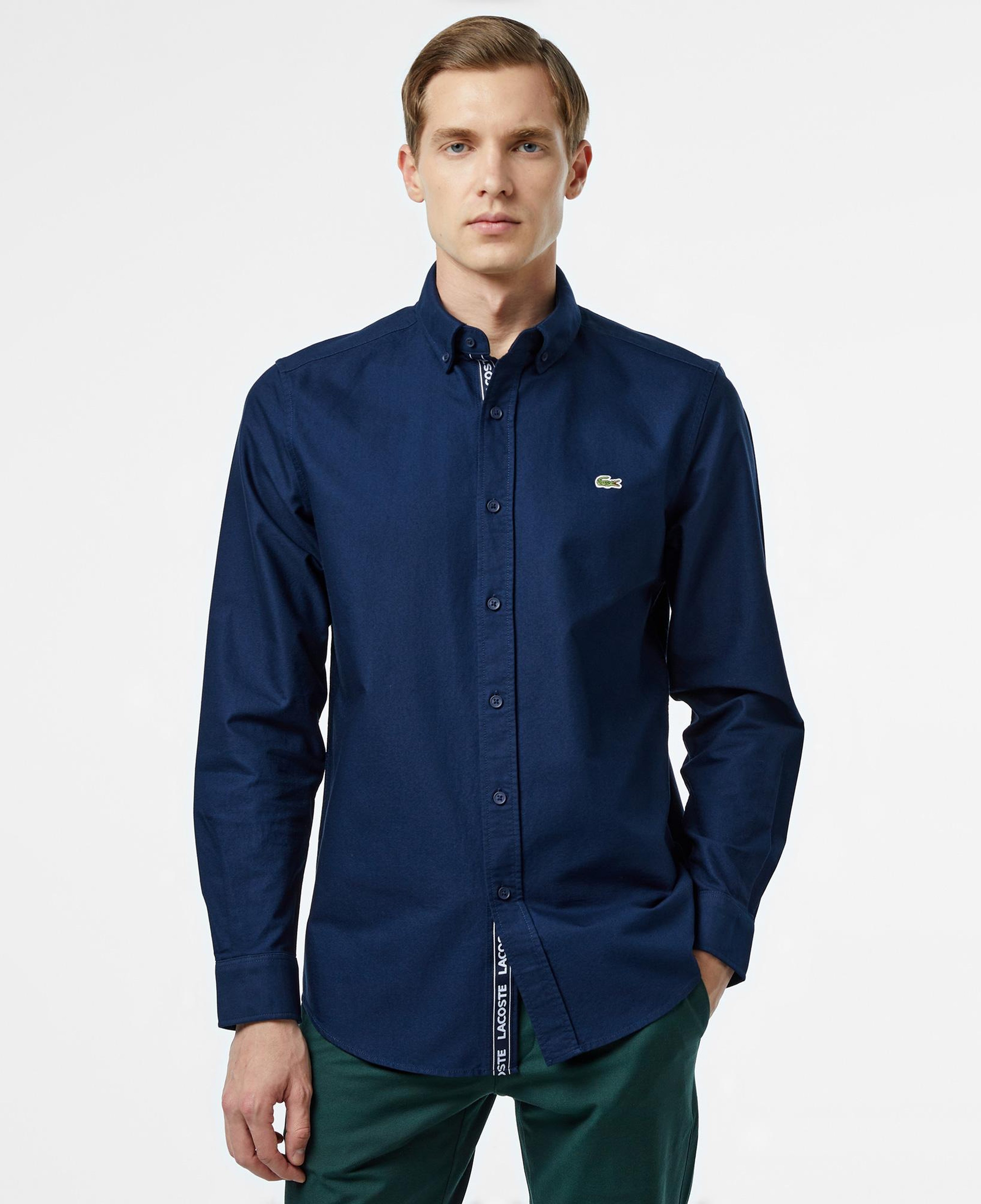 Erkek Slim Fit Düğmeli Yaka Lacivert Gömlek