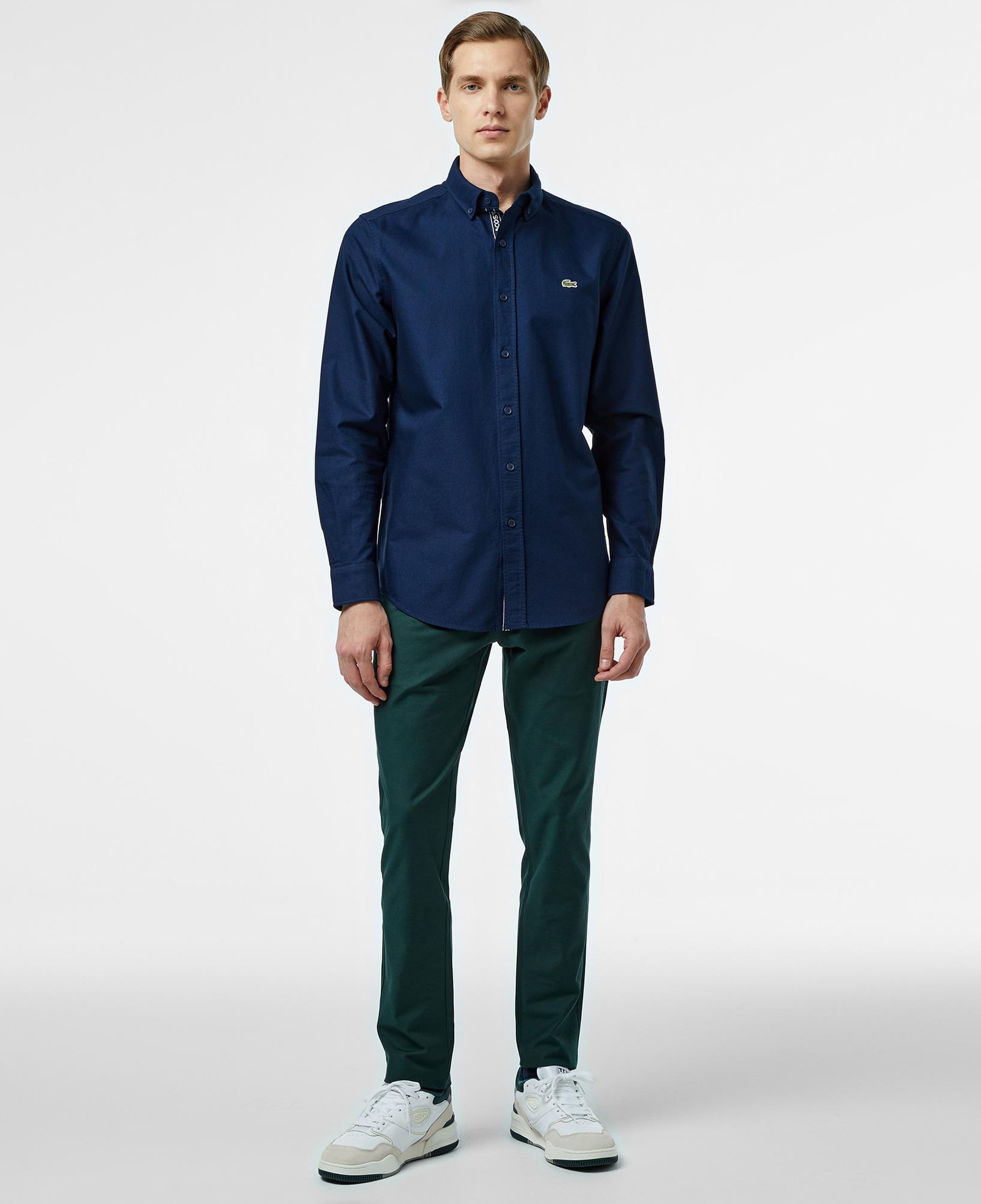Erkek Slim Fit Düğmeli Yaka Lacivert Gömlek