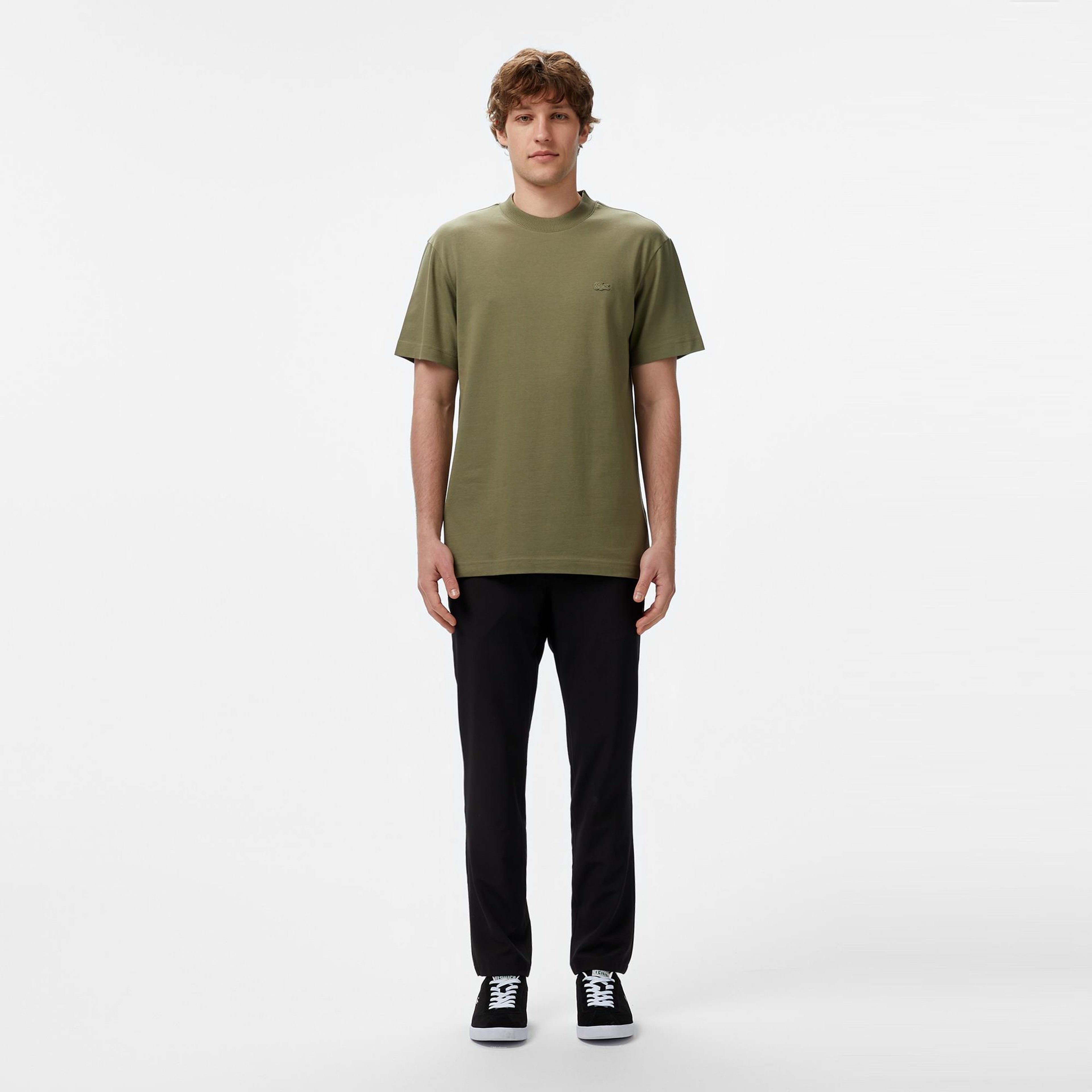 Erkek Relaxed Fit Bisiklet Yaka Haki Modal Karışımlı T-Shirt