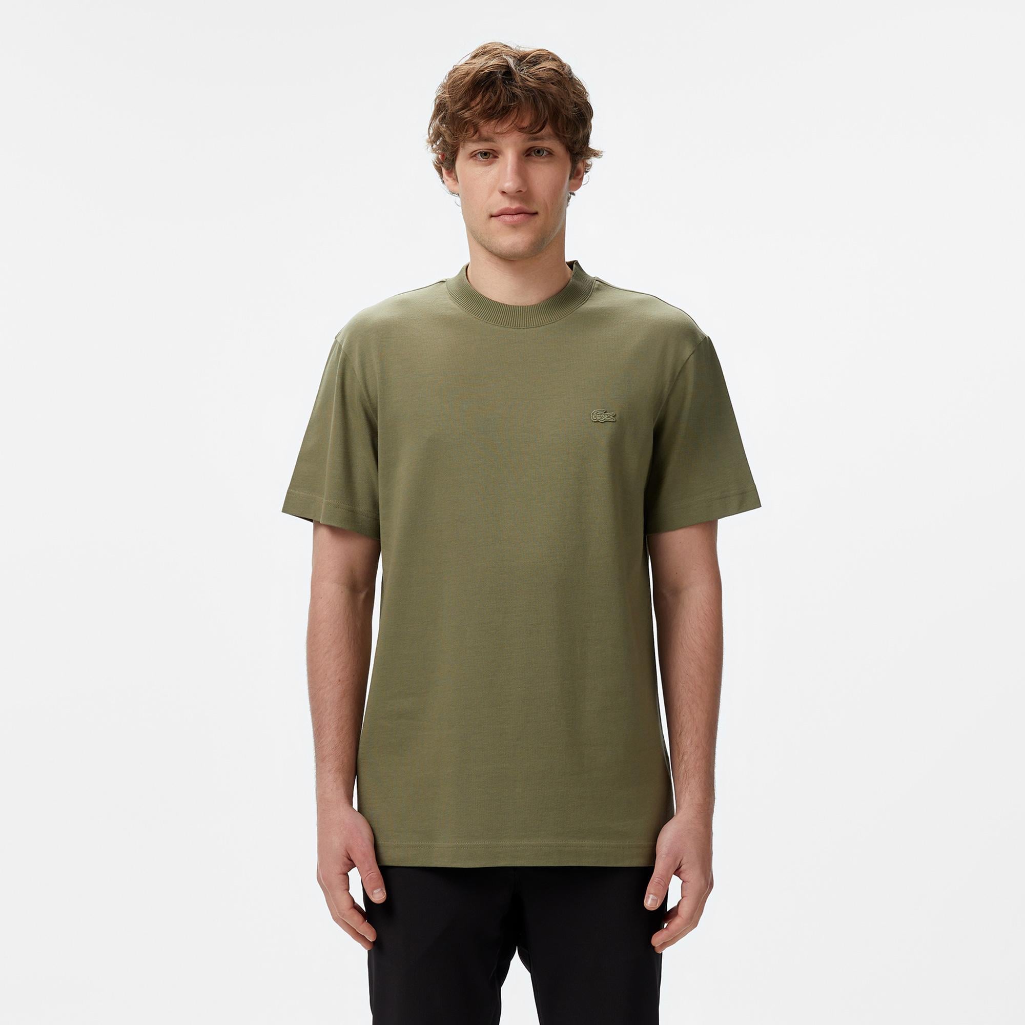 Erkek Relaxed Fit Bisiklet Yaka Haki Modal Karışımlı T-Shirt