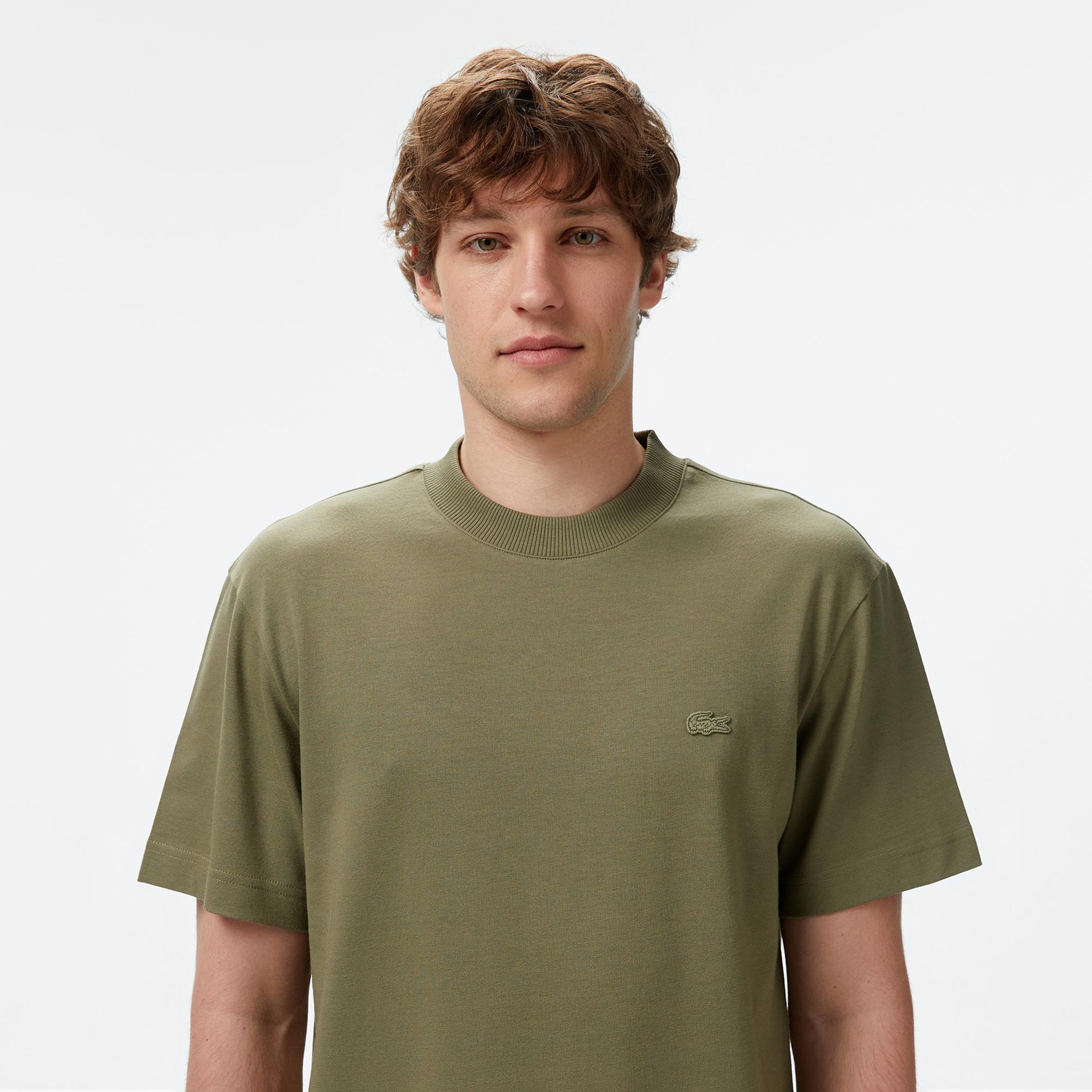 Erkek Relaxed Fit Bisiklet Yaka Haki Modal Karışımlı T-Shirt