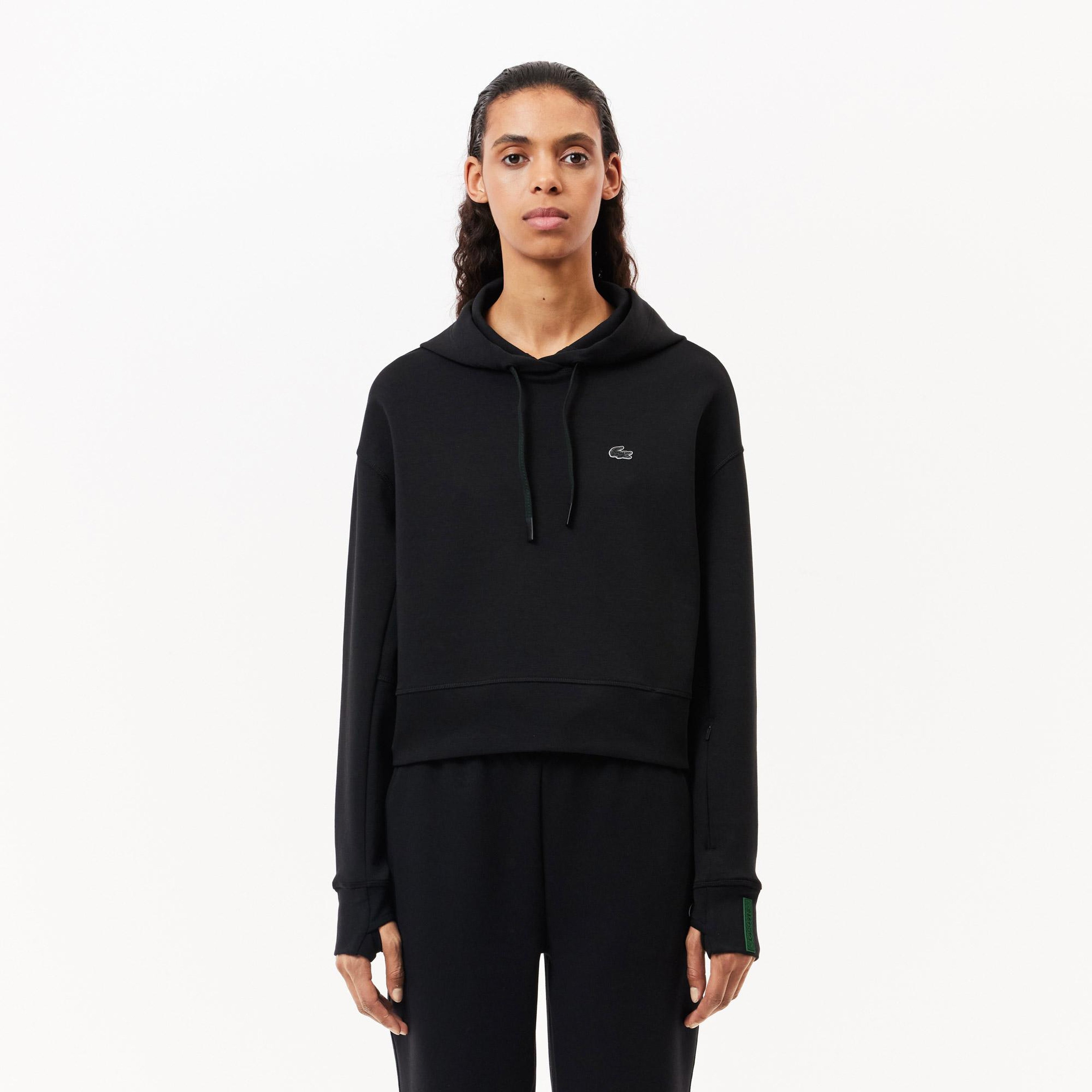 Lacoste Kadın Relaxed Fit Kapüşonlu Siyah Sweatshirt