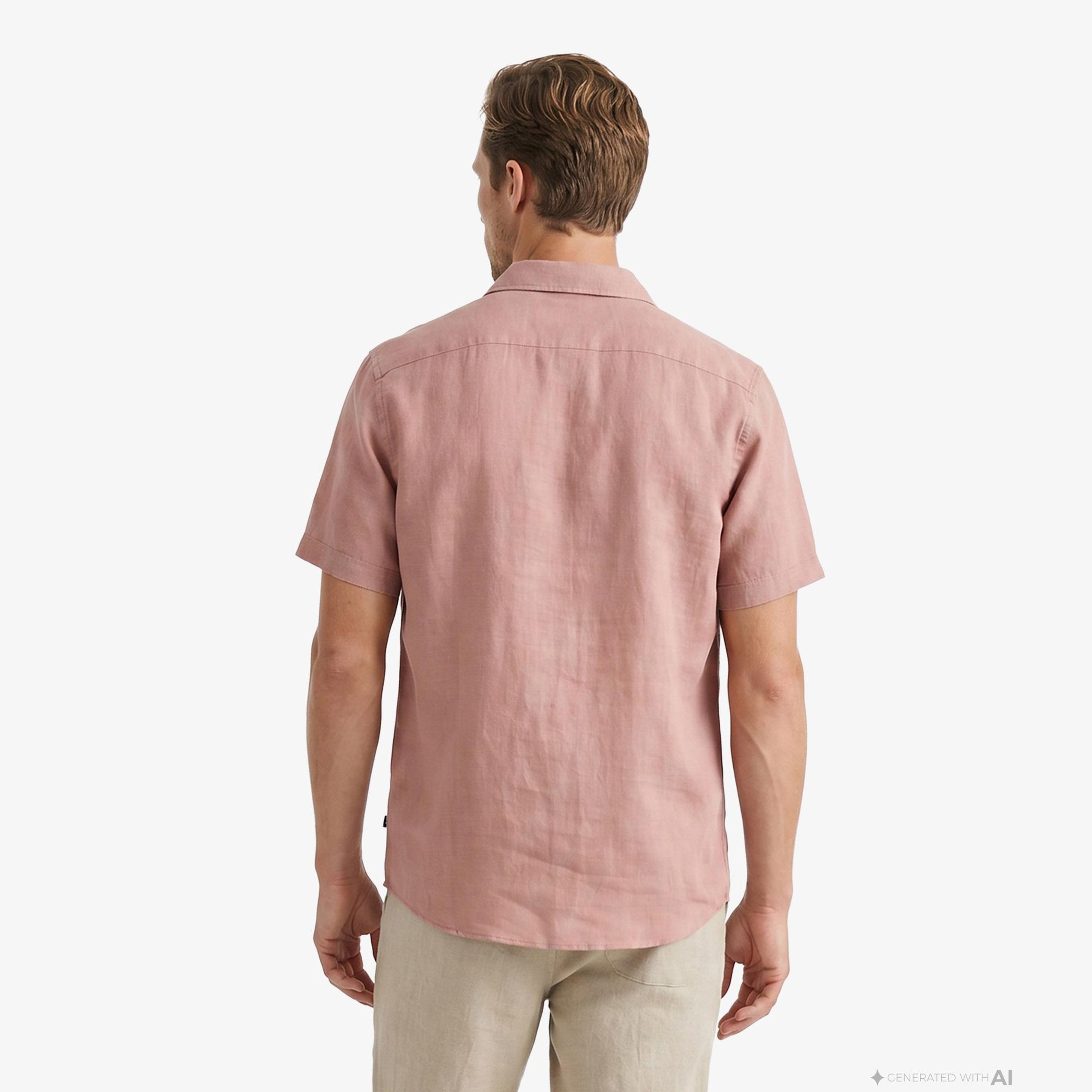 Nautica Erkek Kırmızı Regular Fit Kısa Kollu Keten Gömlek