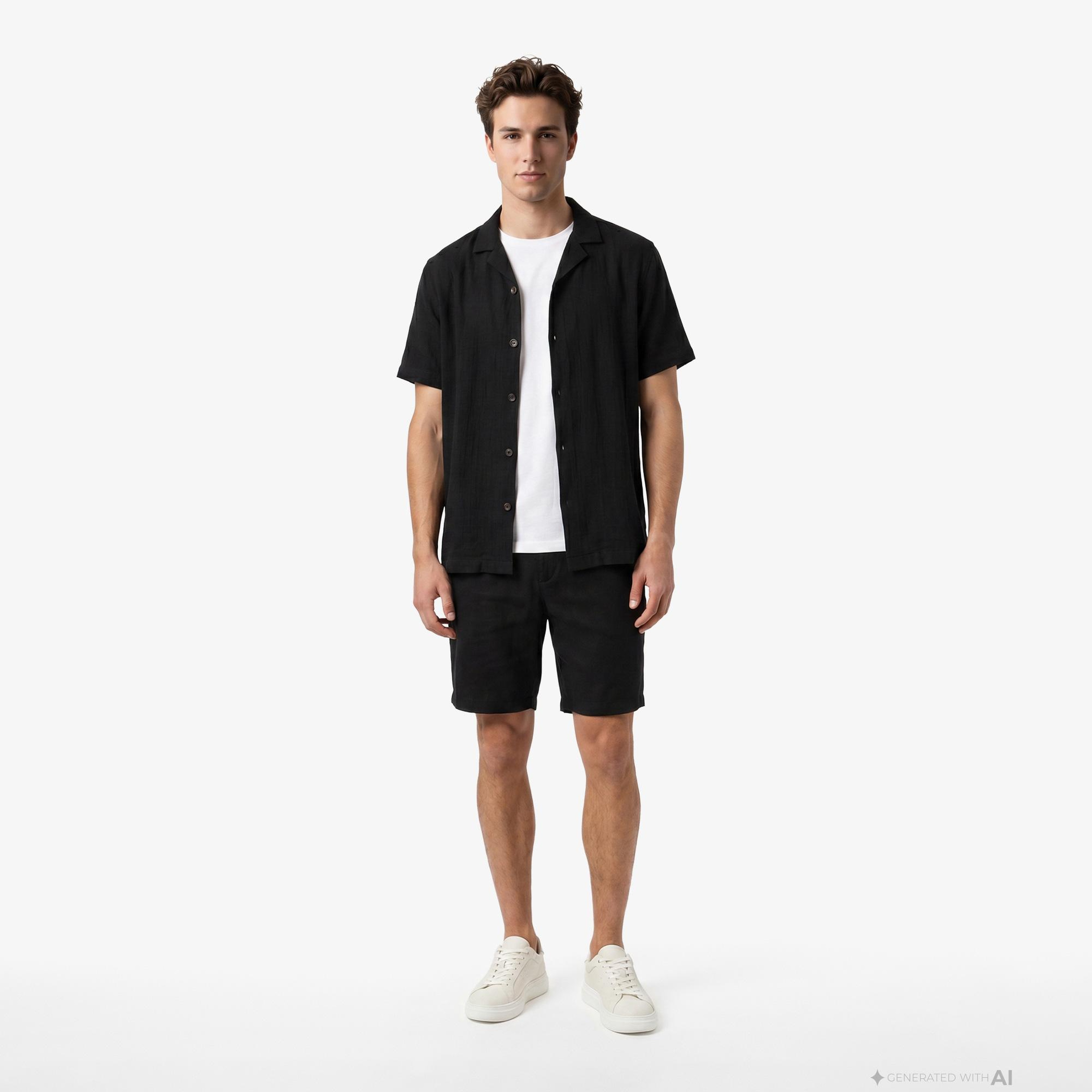 Nautica Erkek Siyah Regular Fit Keten Şort