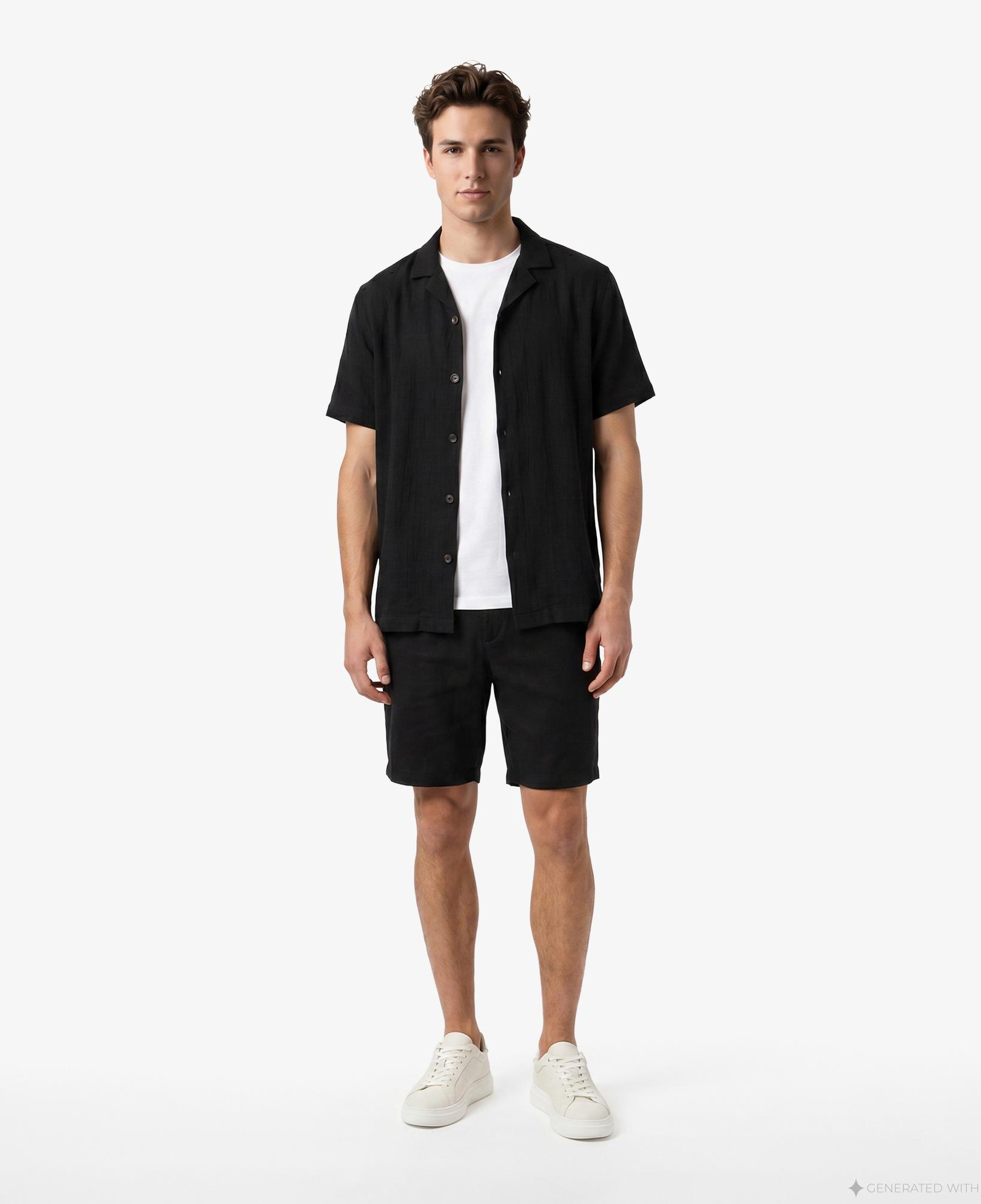 Nautica Erkek Siyah Regular Fit Keten Şort