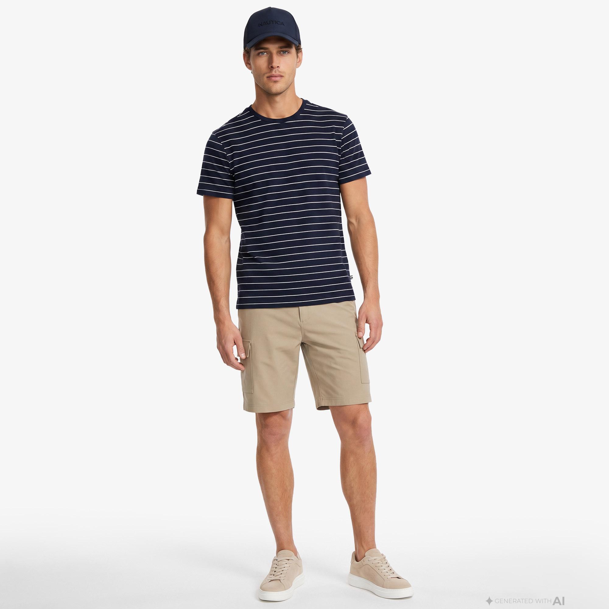 Nautica Erkek Lacivert Regular Fit Çizgili T-Shirt