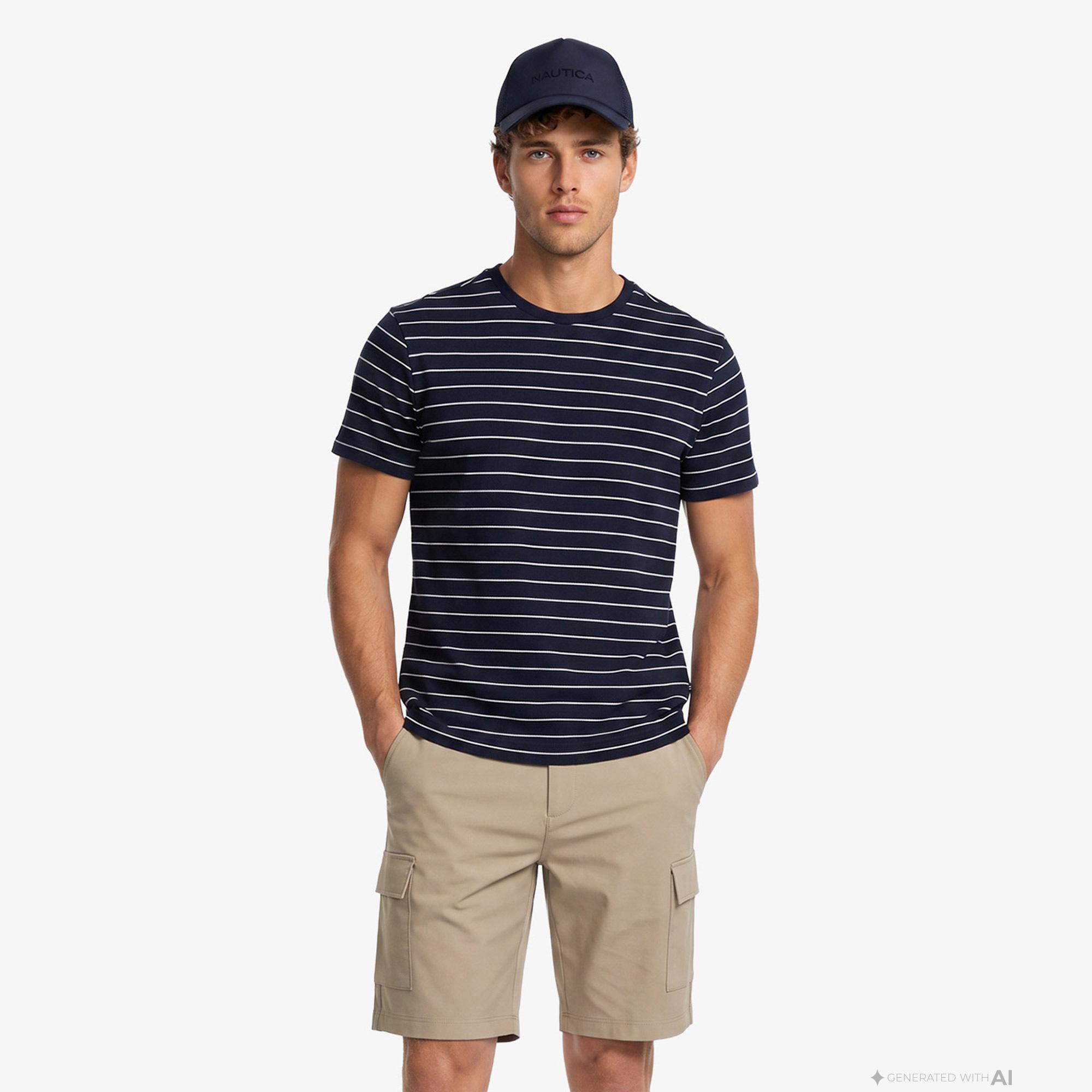Nautica Erkek Lacivert Regular Fit Çizgili T-Shirt