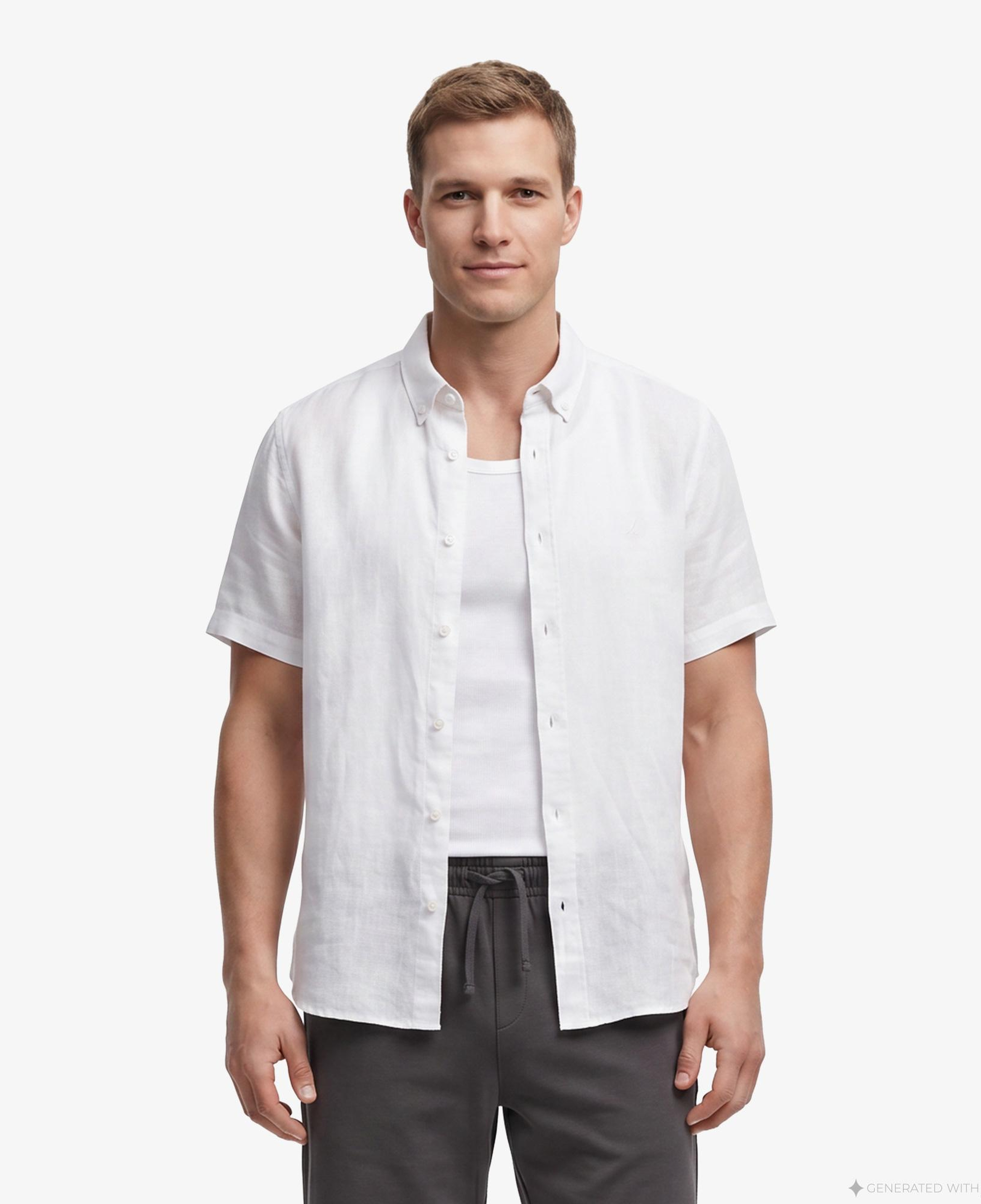 Nautica Erkek Beyaz Regular Fit Kısa Kollu Gömlek