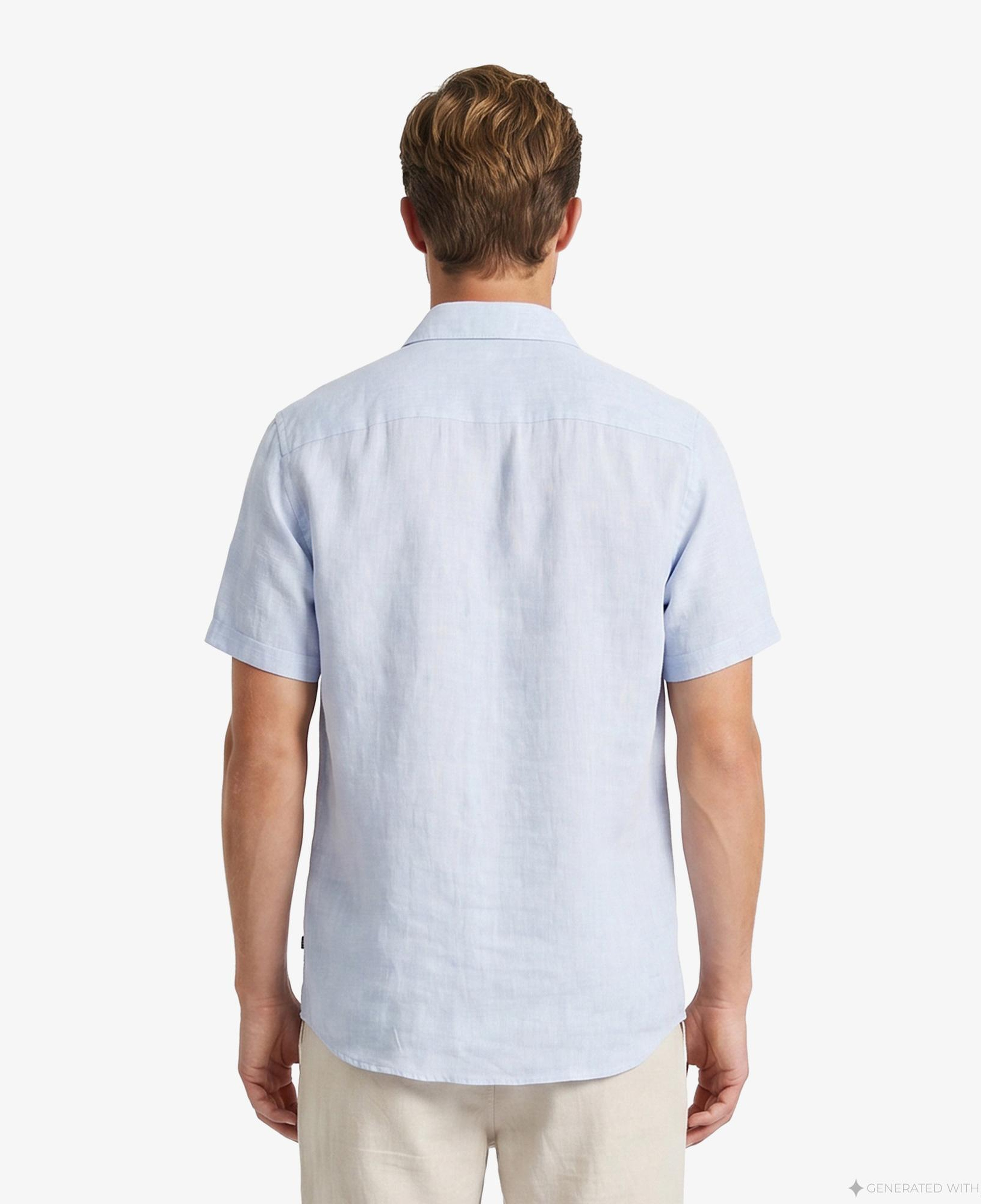 Nautica Erkek Mavi Regular Fit Kısa Kollu Keten Gömlek