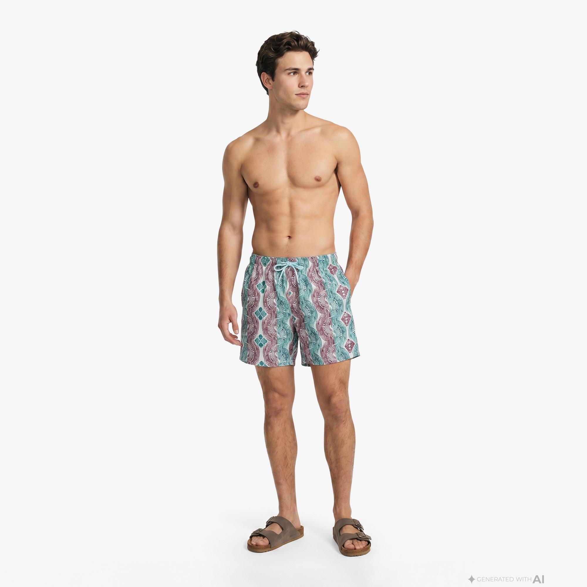 Nautica Erkek Mavi Regular Fit Desenli Deniz Şortu