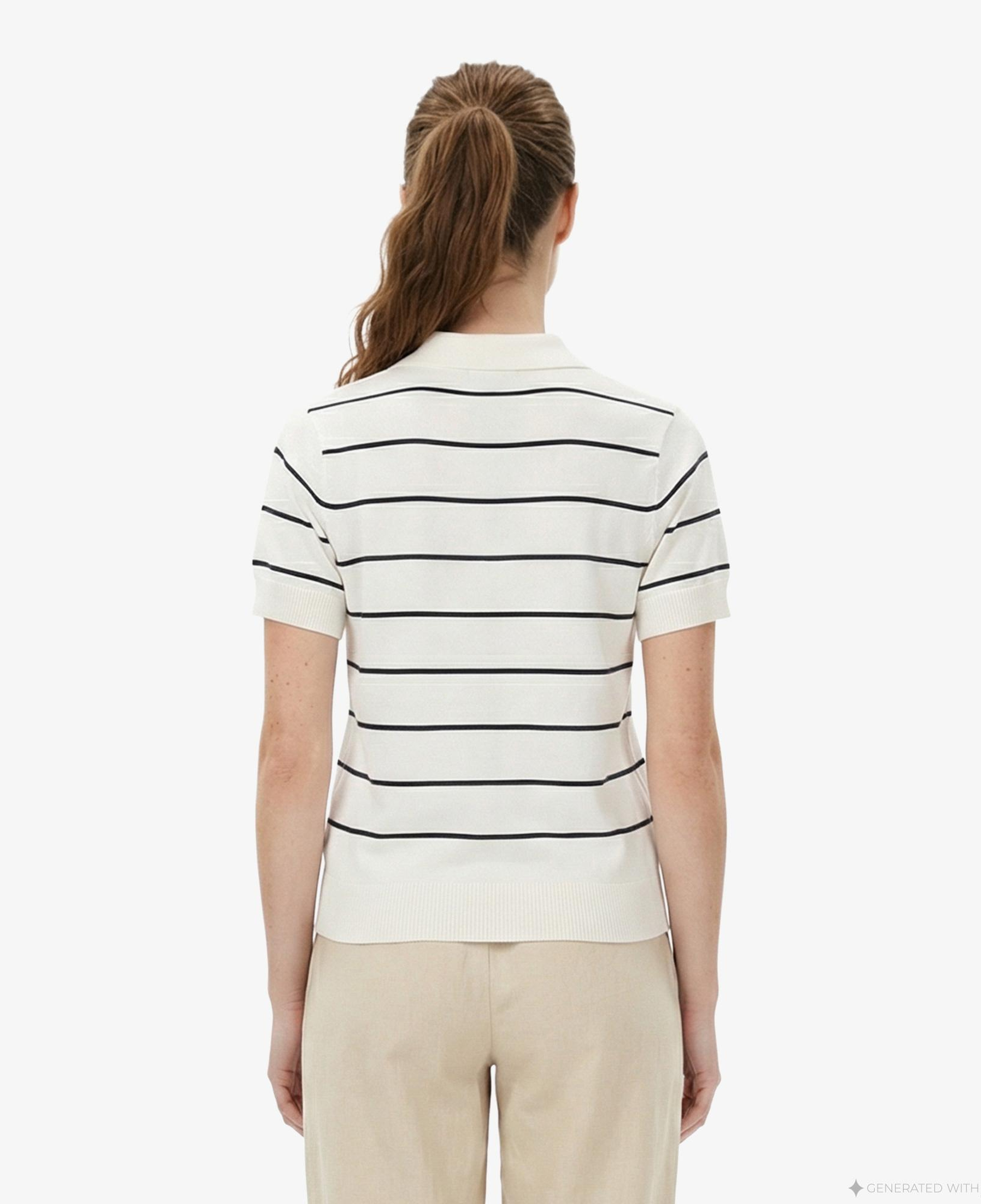 Nautica Kadın Beyaz Regular Fit Çizgili Triko Polo Yaka T-Shirt