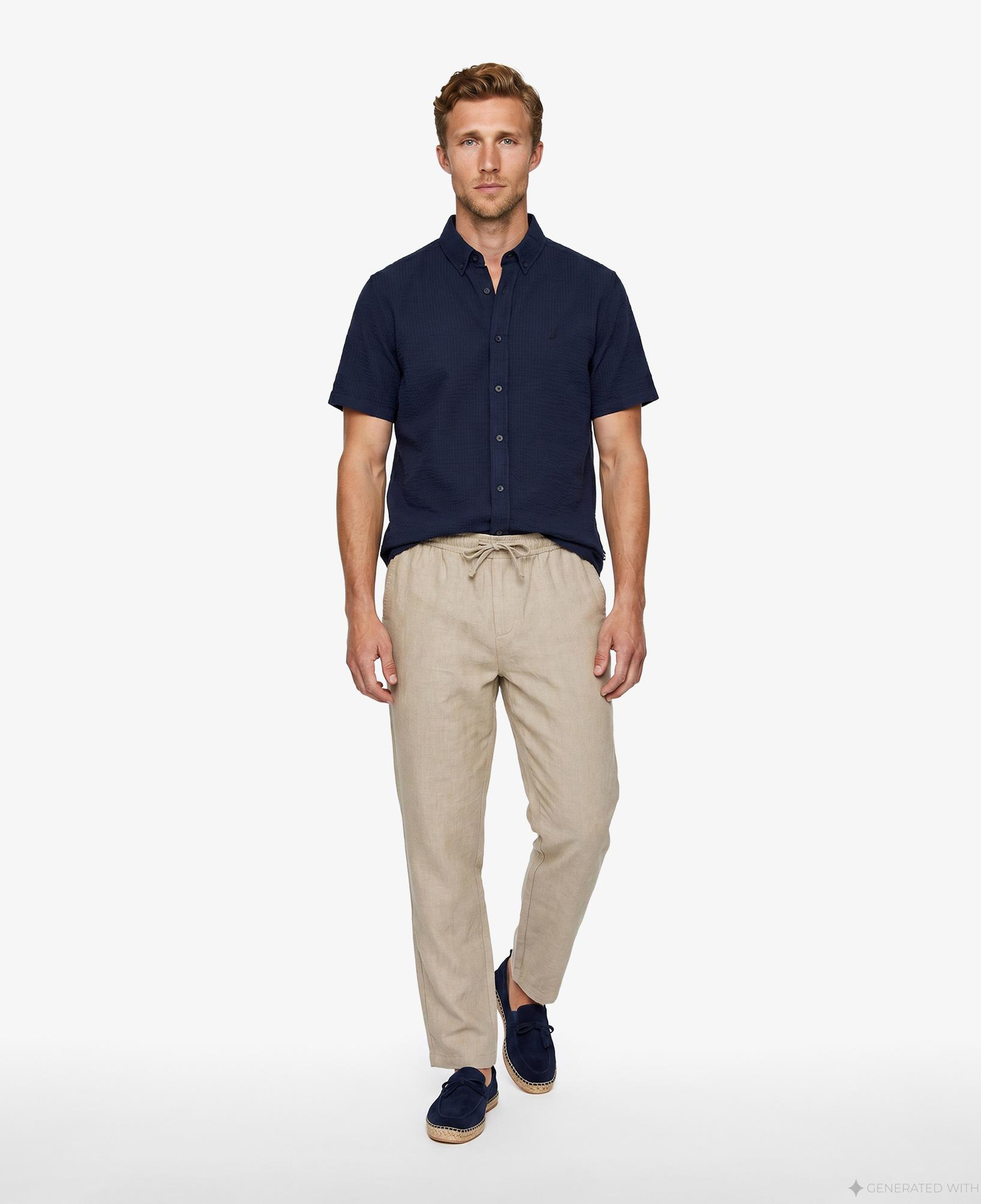 Nautica Erkek Lacivert Regular Fit Kısa Kollu Gömlek