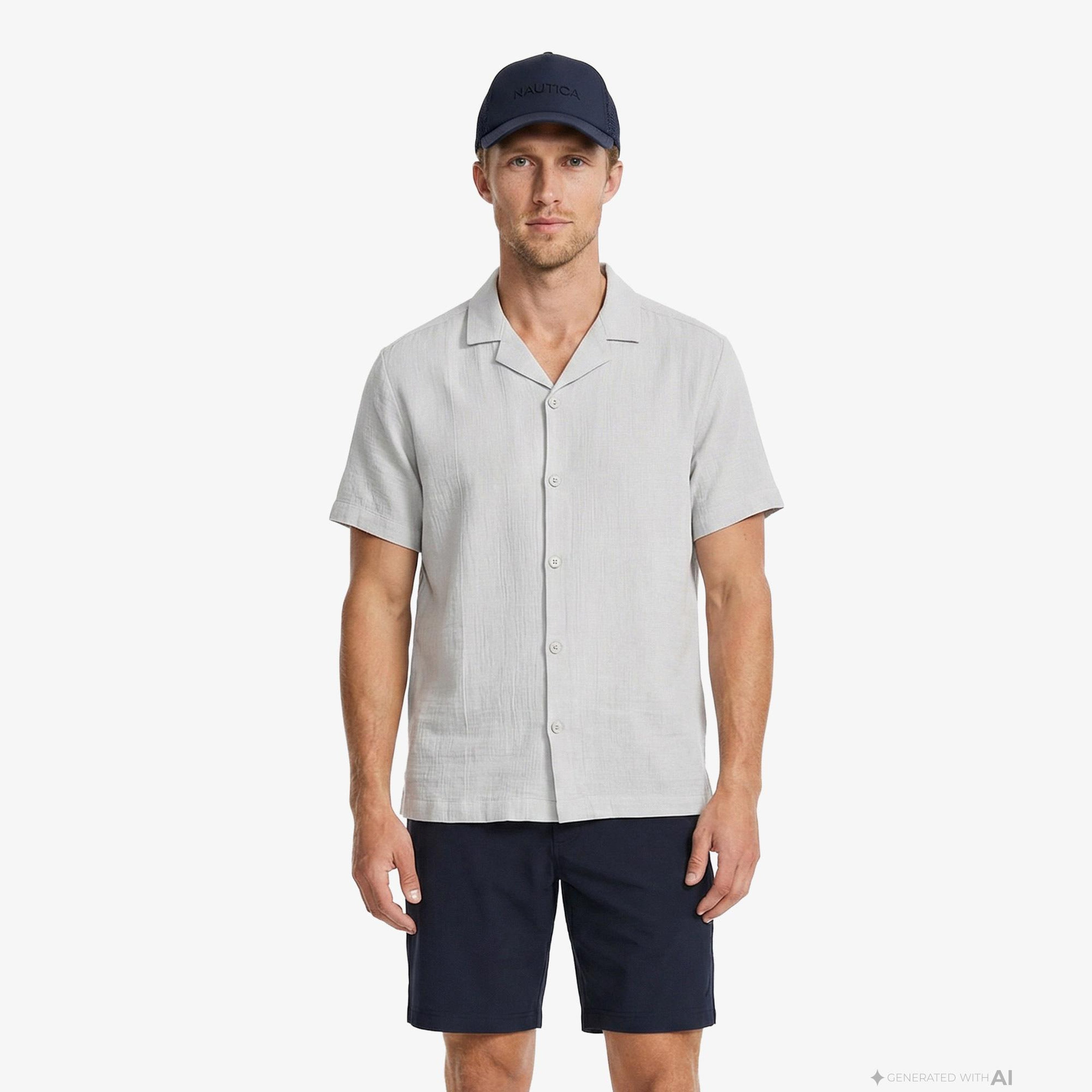 Nautica Erkek Gri Regular Fit Kısa Kollu Gömlek