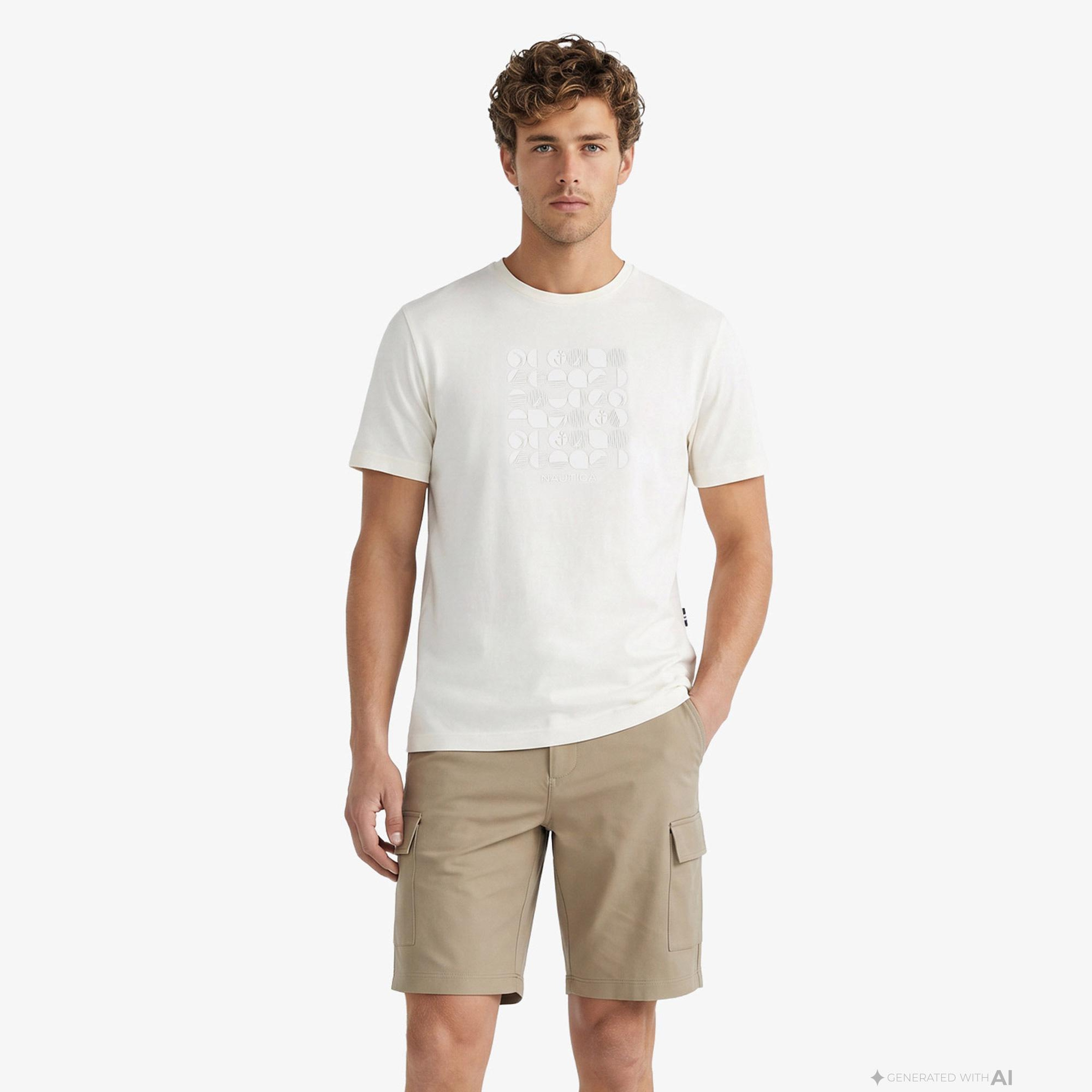 Nautica Erkek Krem Regular Fit Baskılı T-Shirt