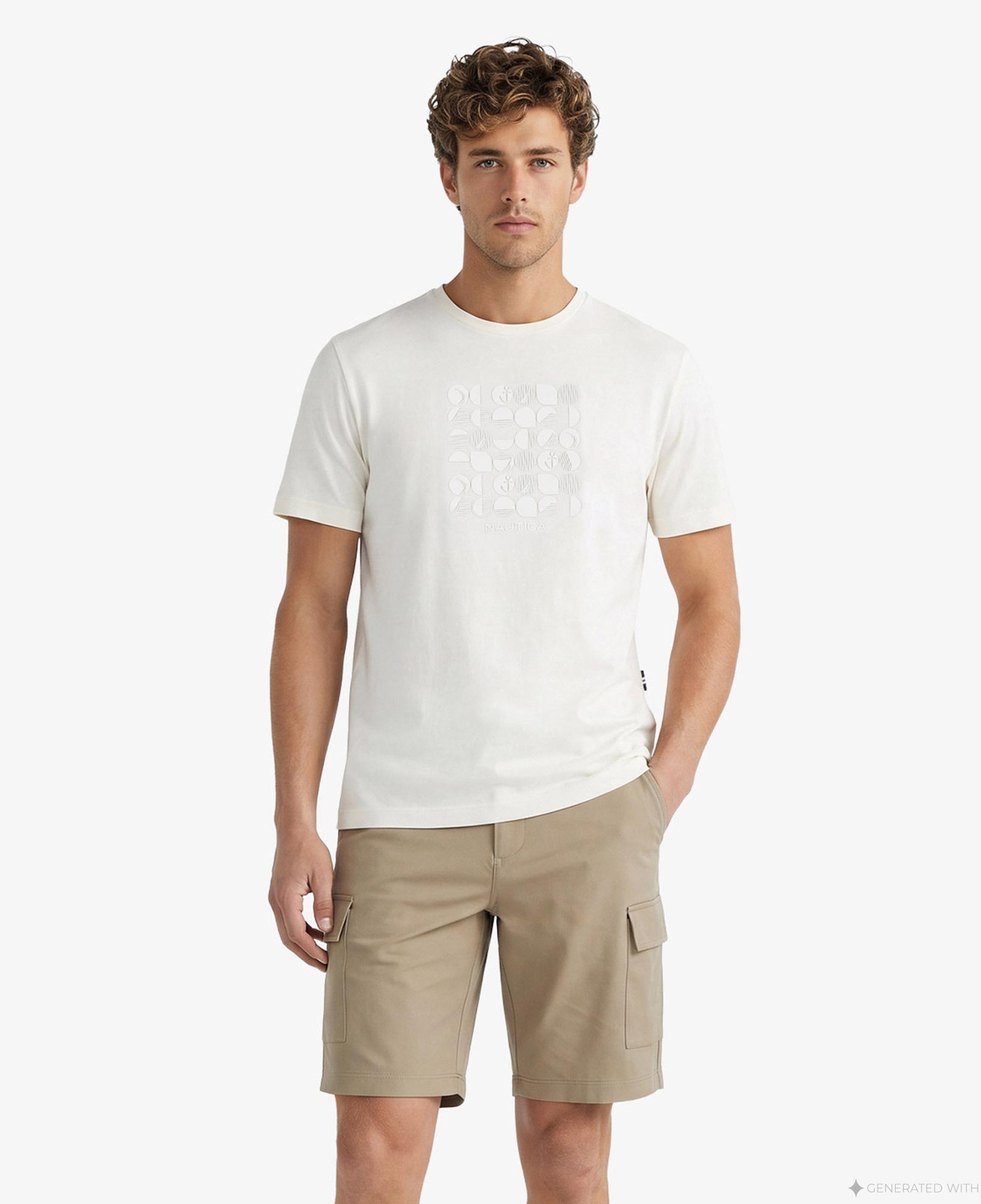 Nautica Erkek Krem Regular Fit Baskılı T-Shirt