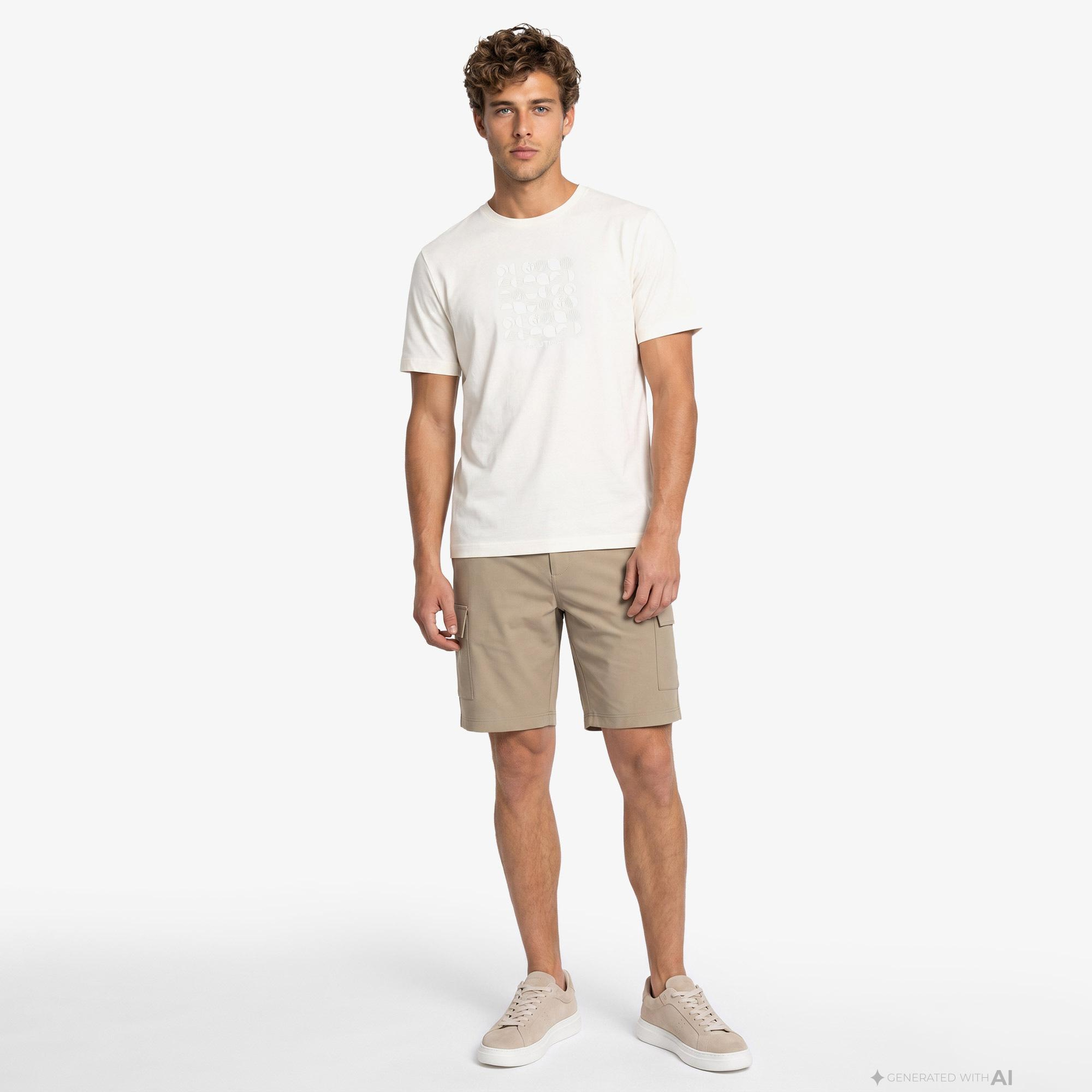 Nautica Erkek Krem Regular Fit Baskılı T-Shirt