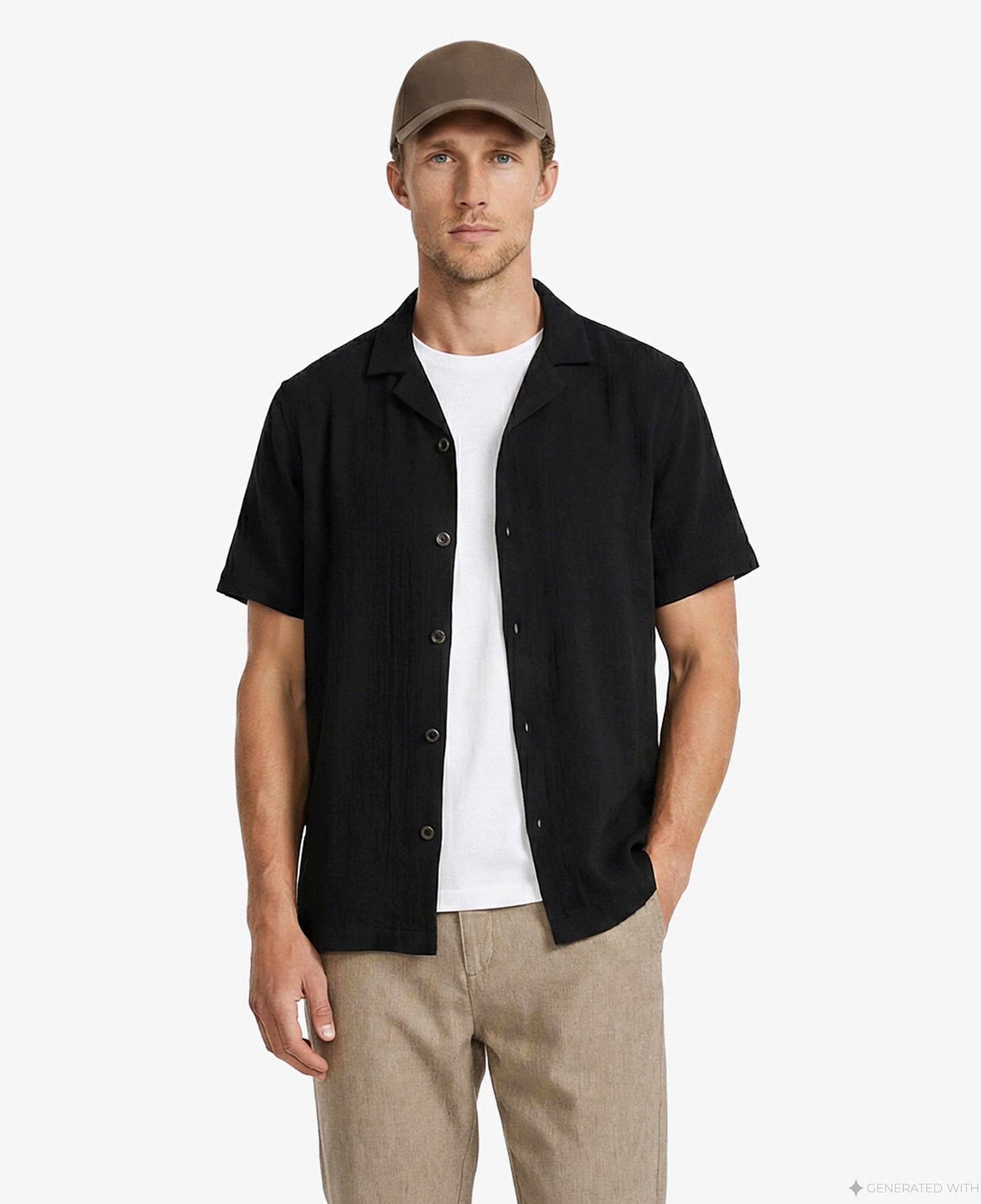 Nautica Erkek Siyah Regular Fit Kısa Kollu Gömlek