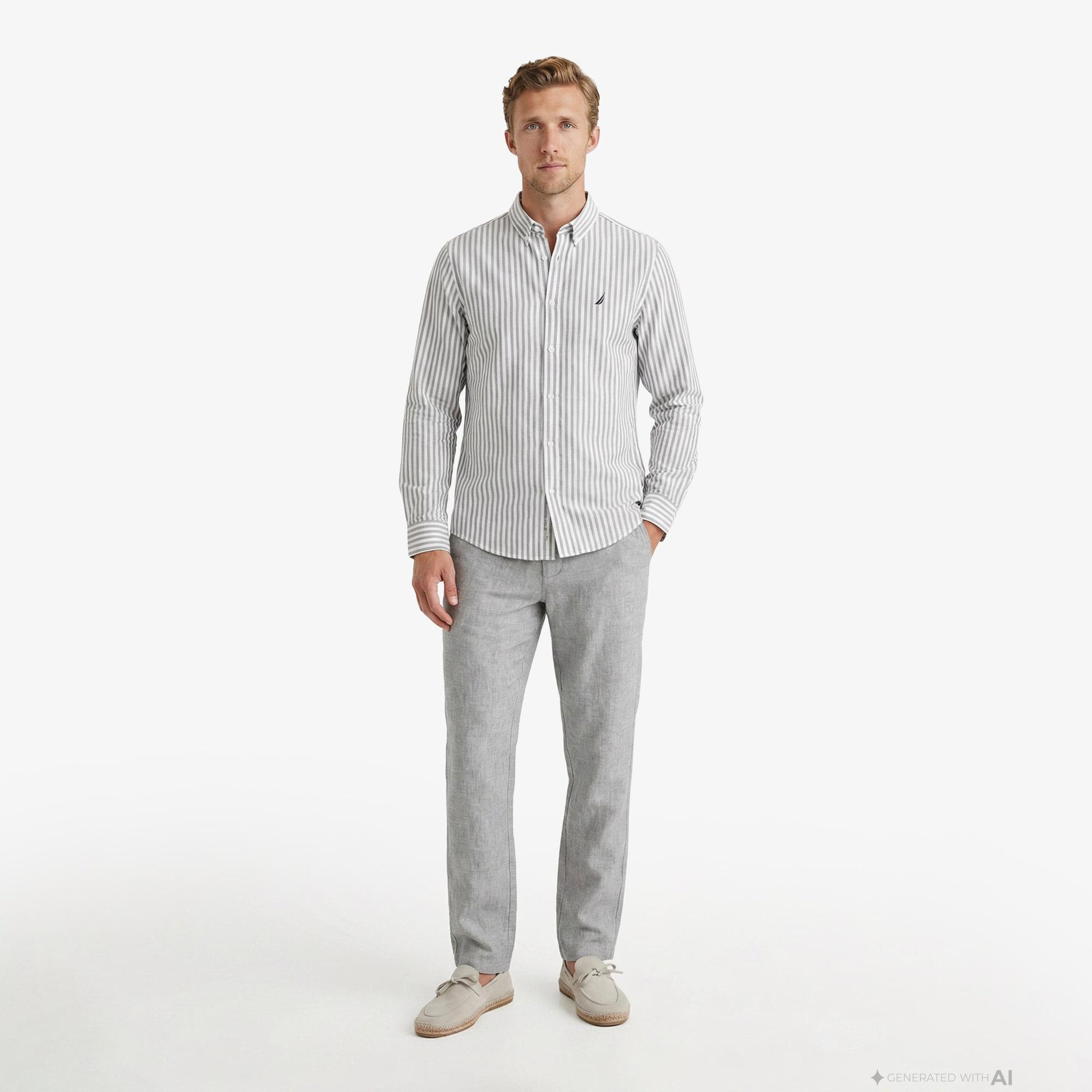 Nautica Erkek Lacivert Regular Fit Çizgili Gömlek