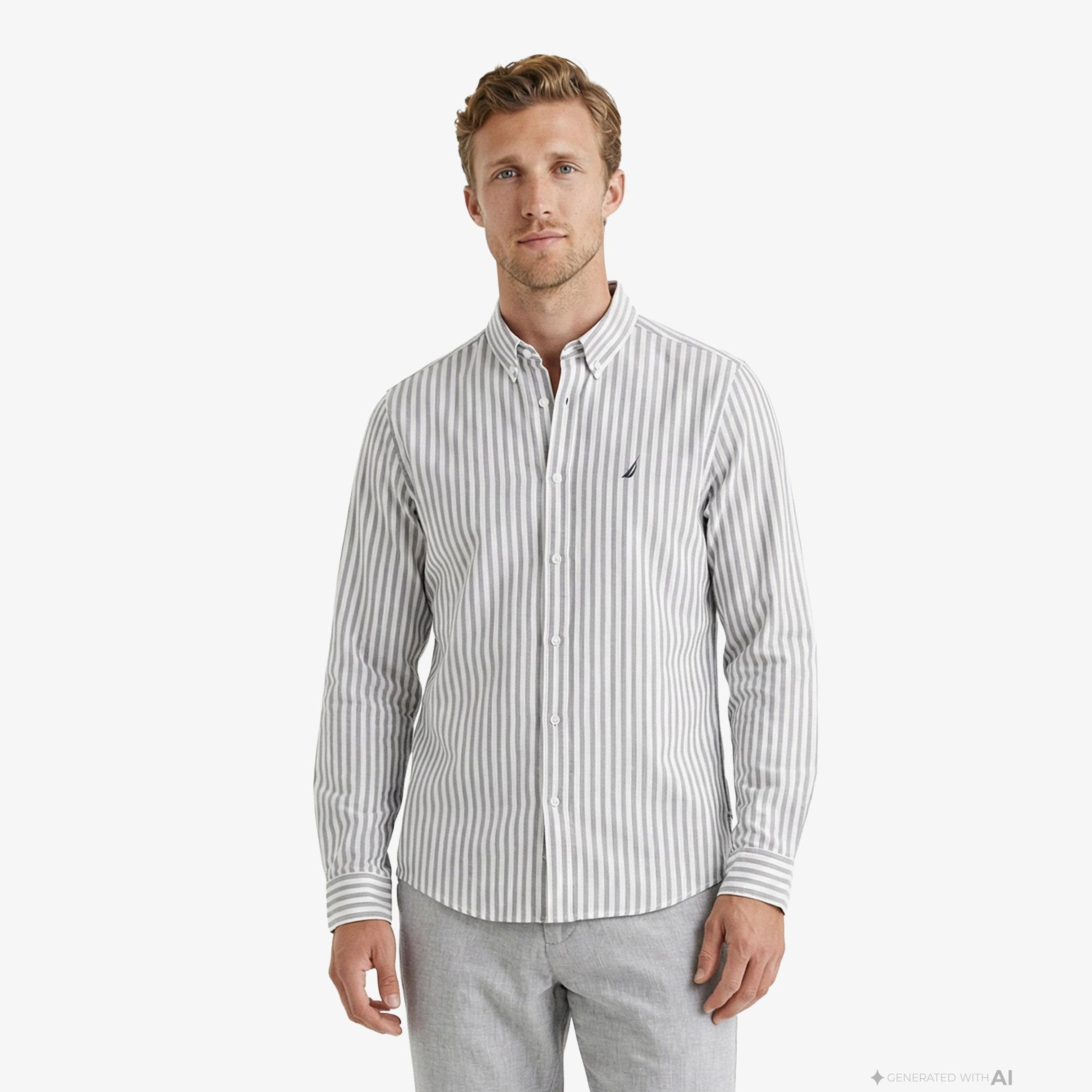 Nautica Erkek Lacivert Regular Fit Çizgili Gömlek
