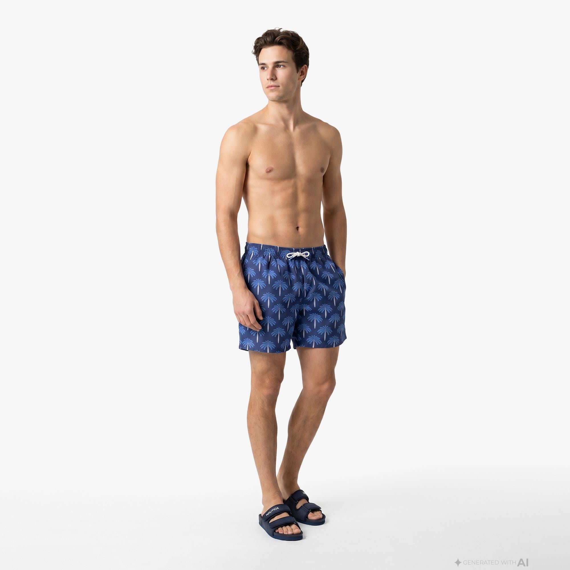 Nautica Erkek Lacivert Regular Fit Desenli Deniz Şortu