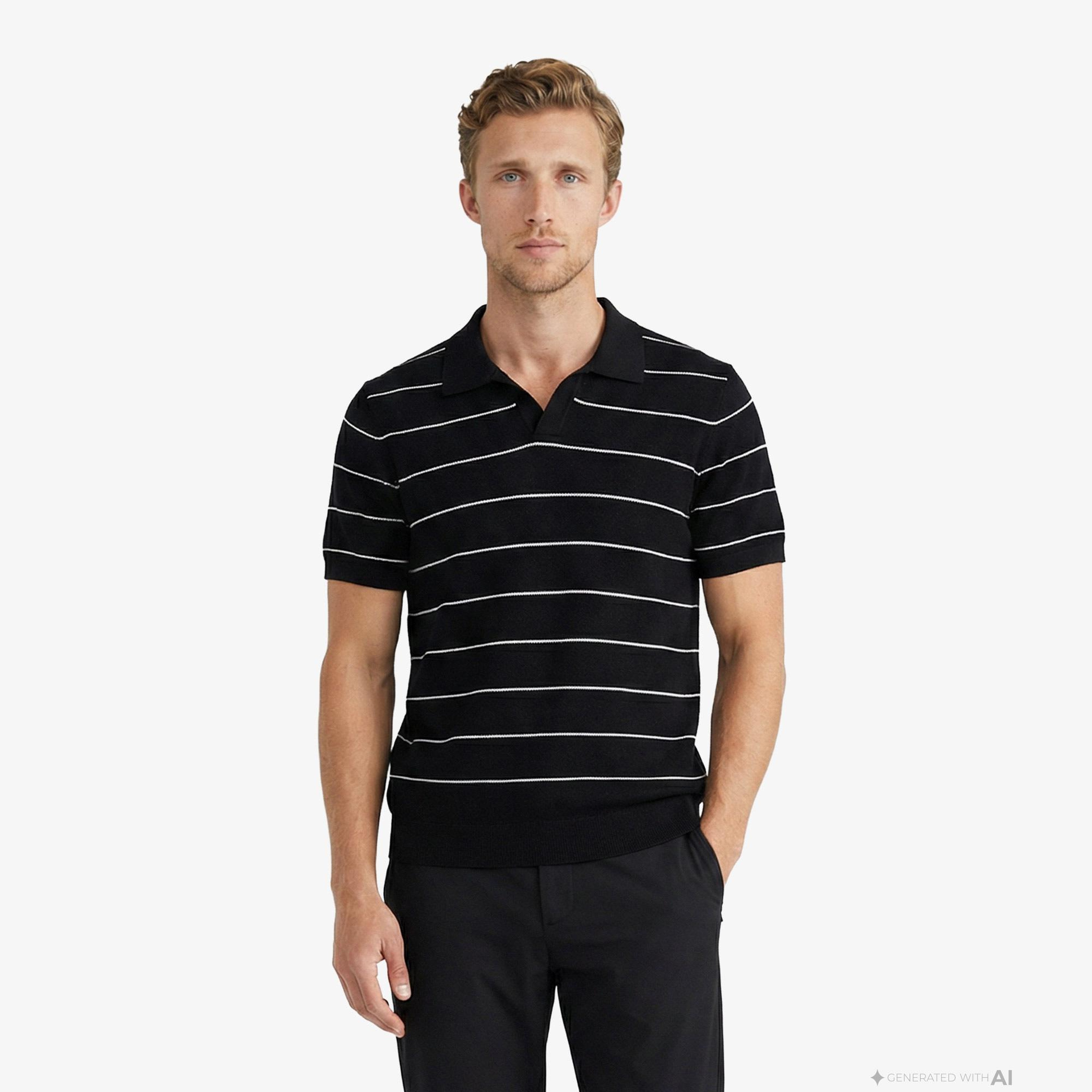 Nautica Erkek Siyah Regular Fit Kısa Kollu Çizgili Triko