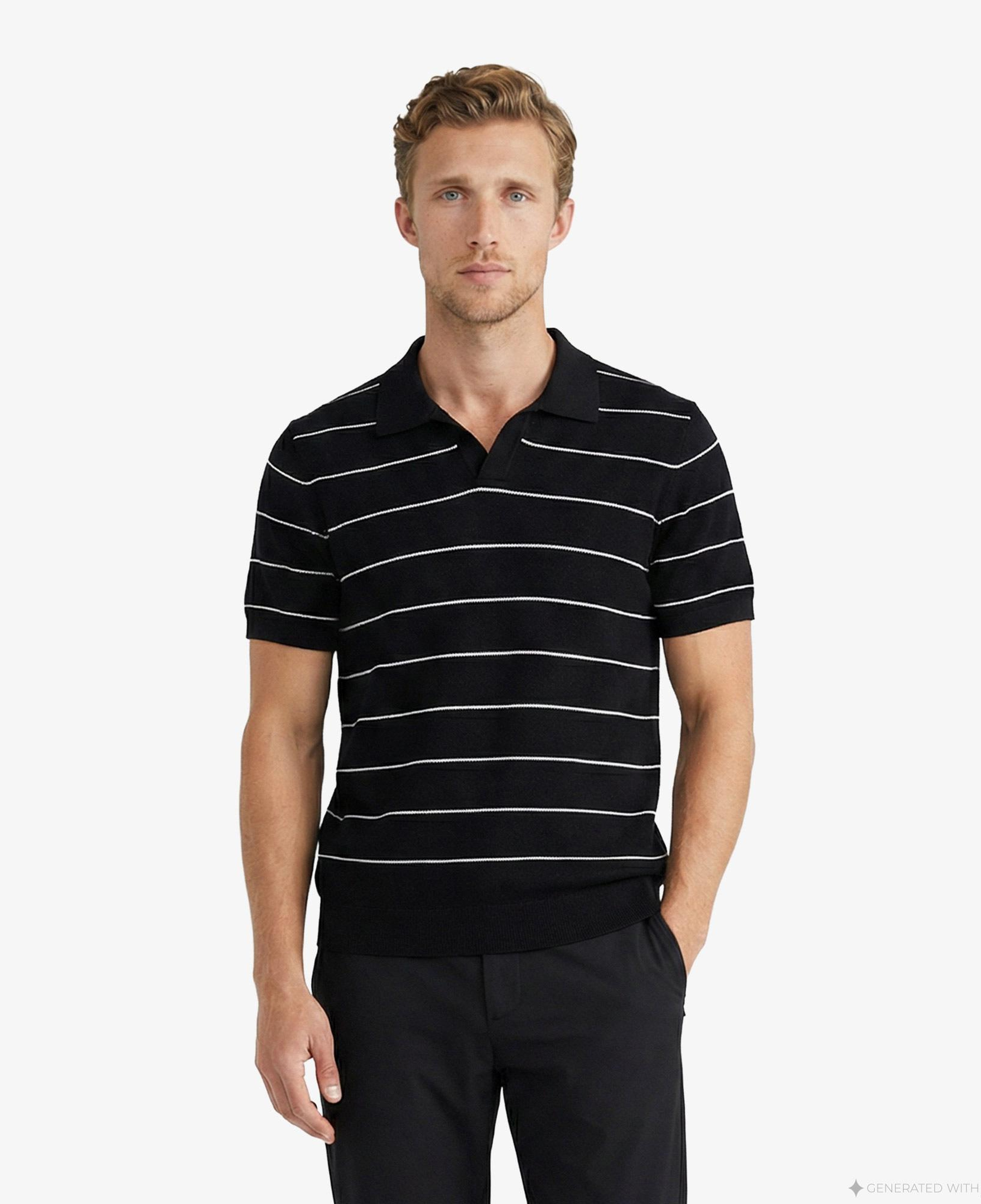 Nautica Erkek Siyah Regular Fit Kısa Kollu Çizgili Triko