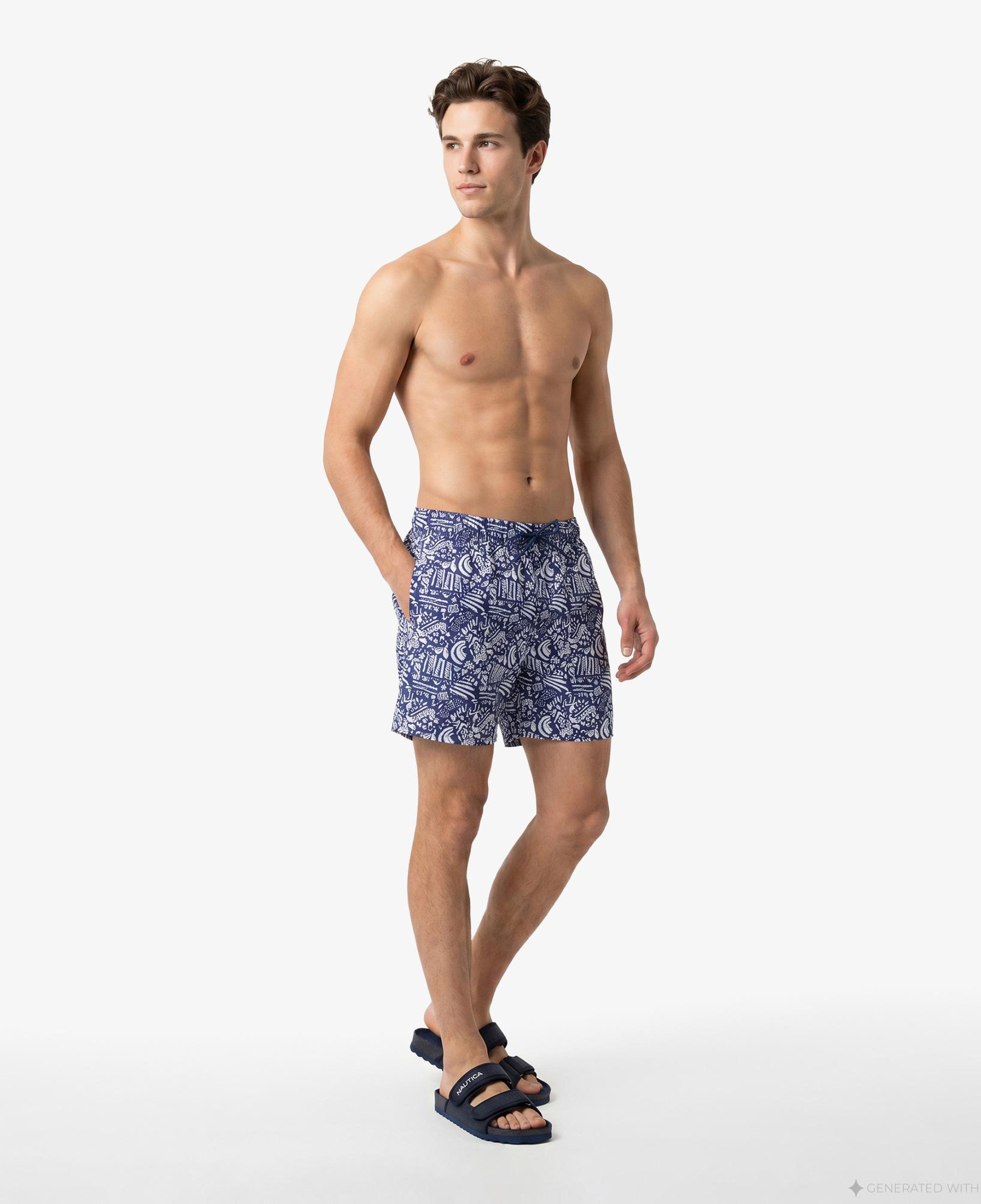 Nautica Erkek Lacivert Regular Fit Desenli Deniz Şortu