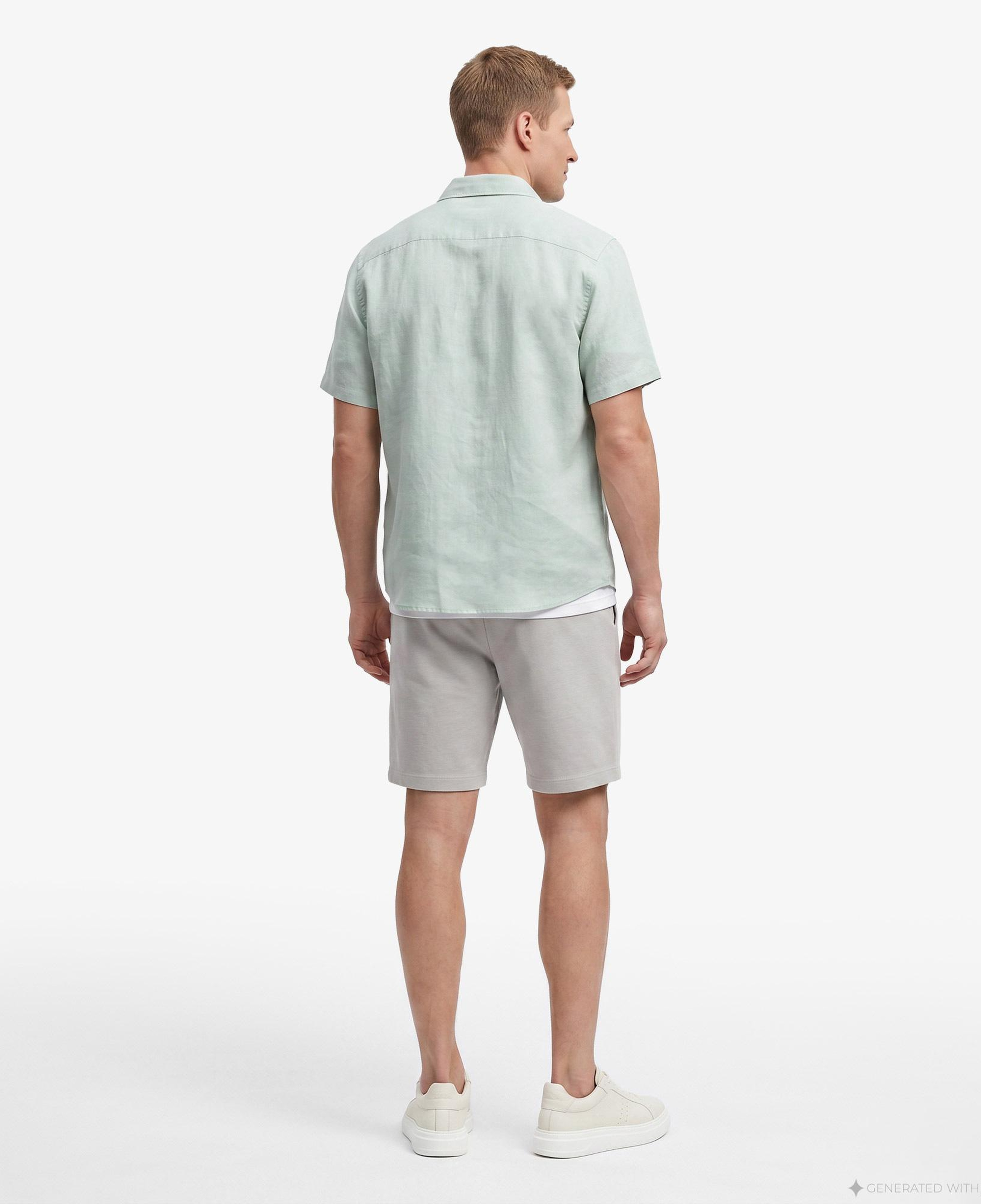 Nautica Erkek Yeşil Regular Fit Kısa Kollu Keten Gömlek