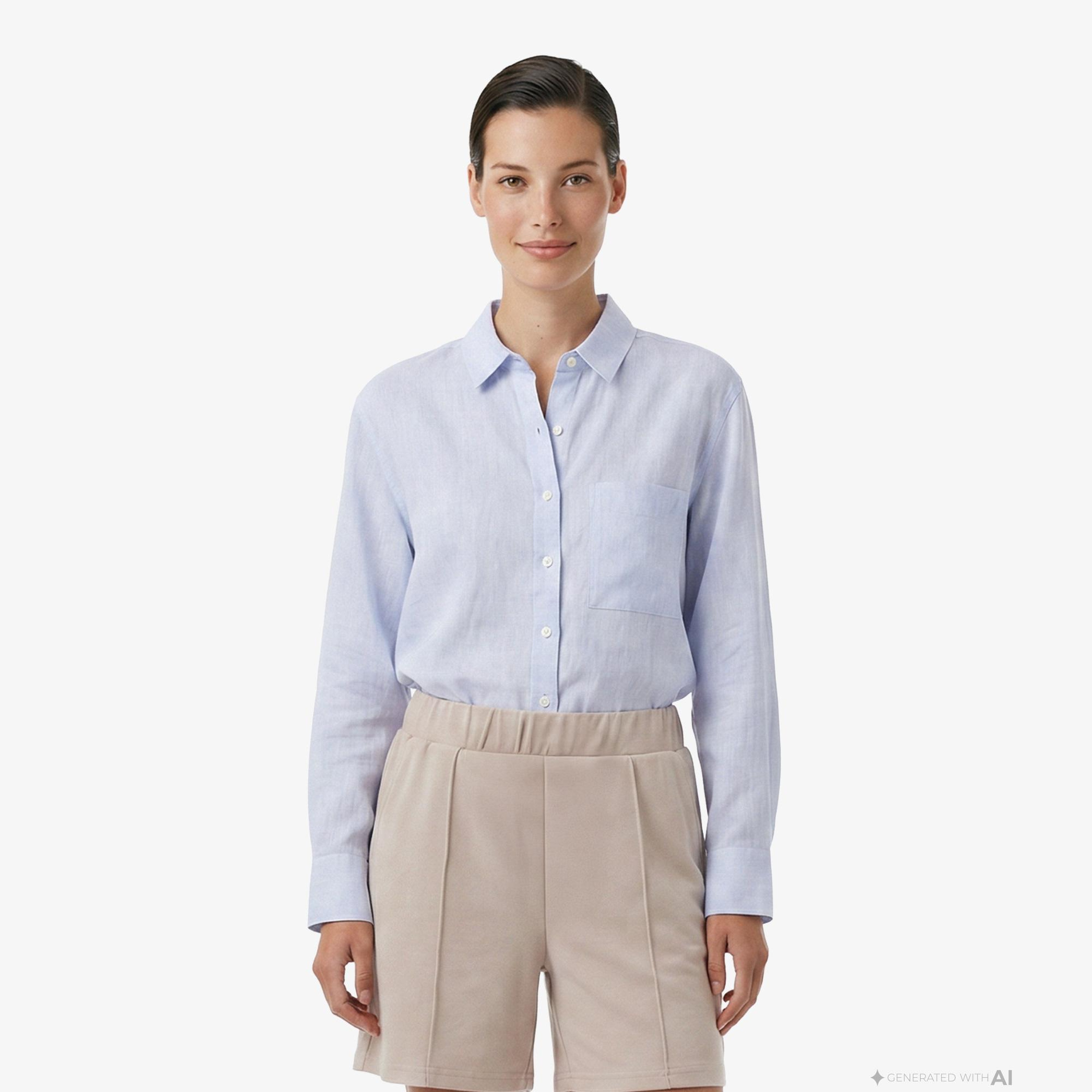 Nautica Kadın Mavi Regular Fit Keten Gömlek