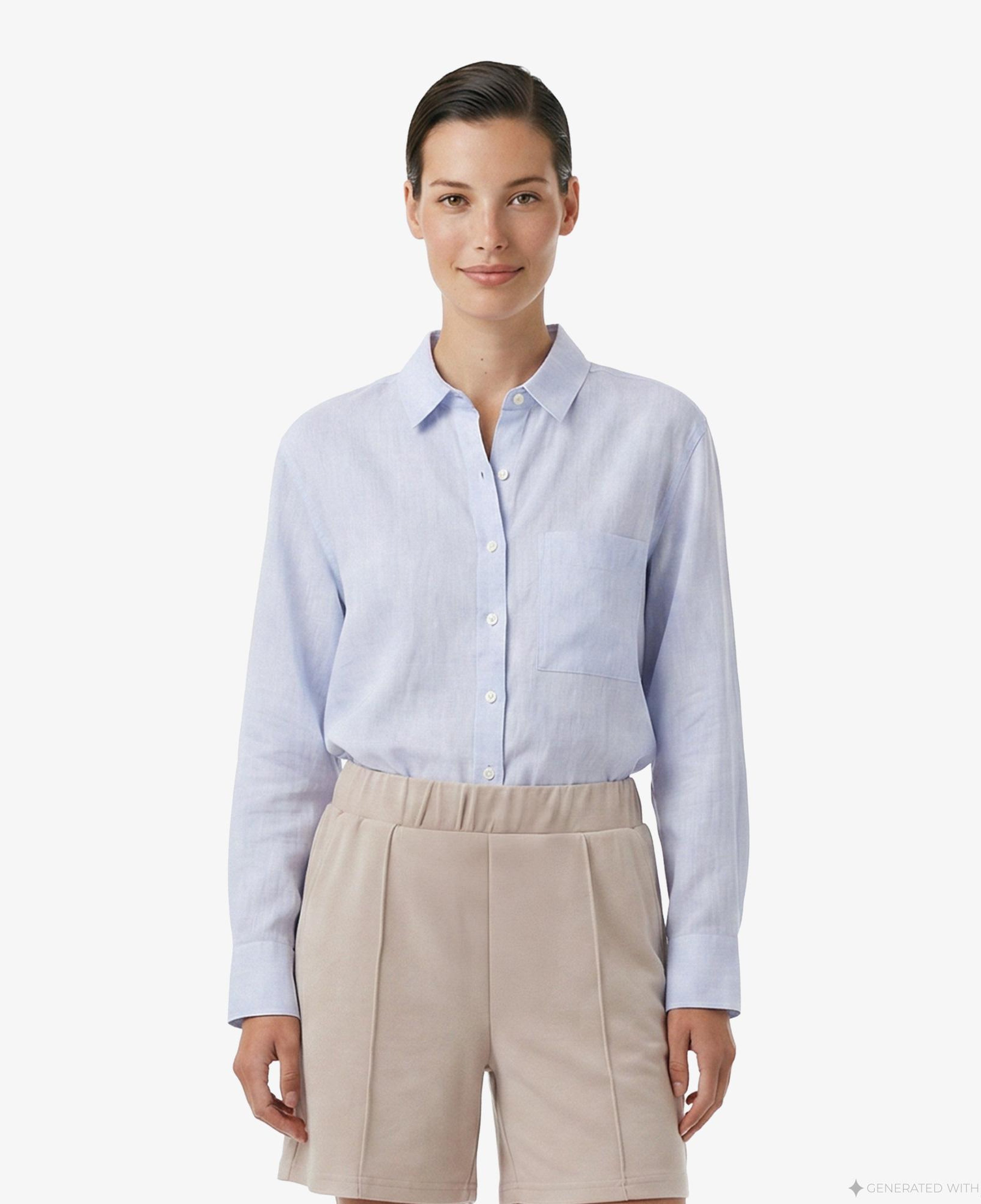 Nautica Kadın Mavi Regular Fit Keten Gömlek