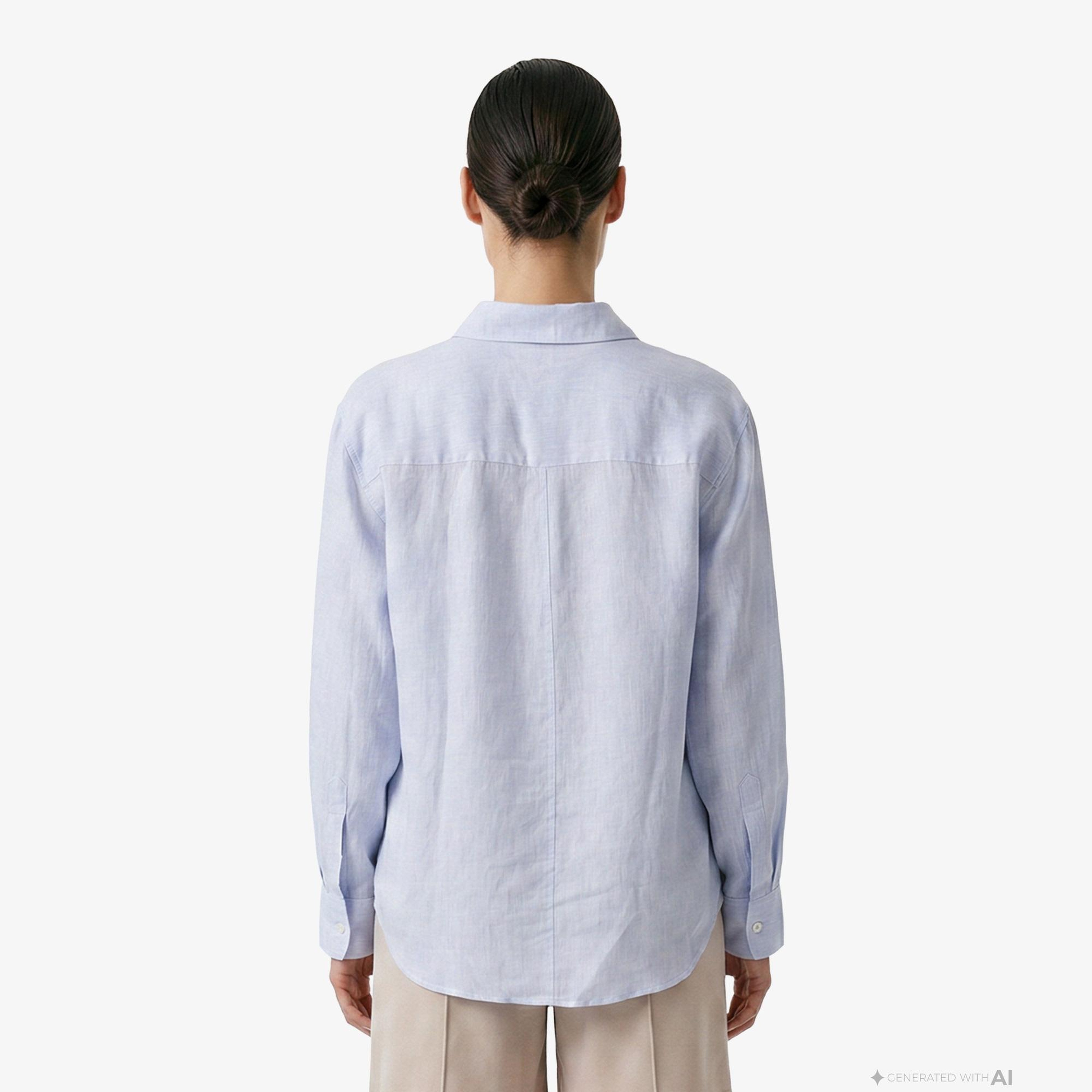 Nautica Kadın Mavi Regular Fit Keten Gömlek