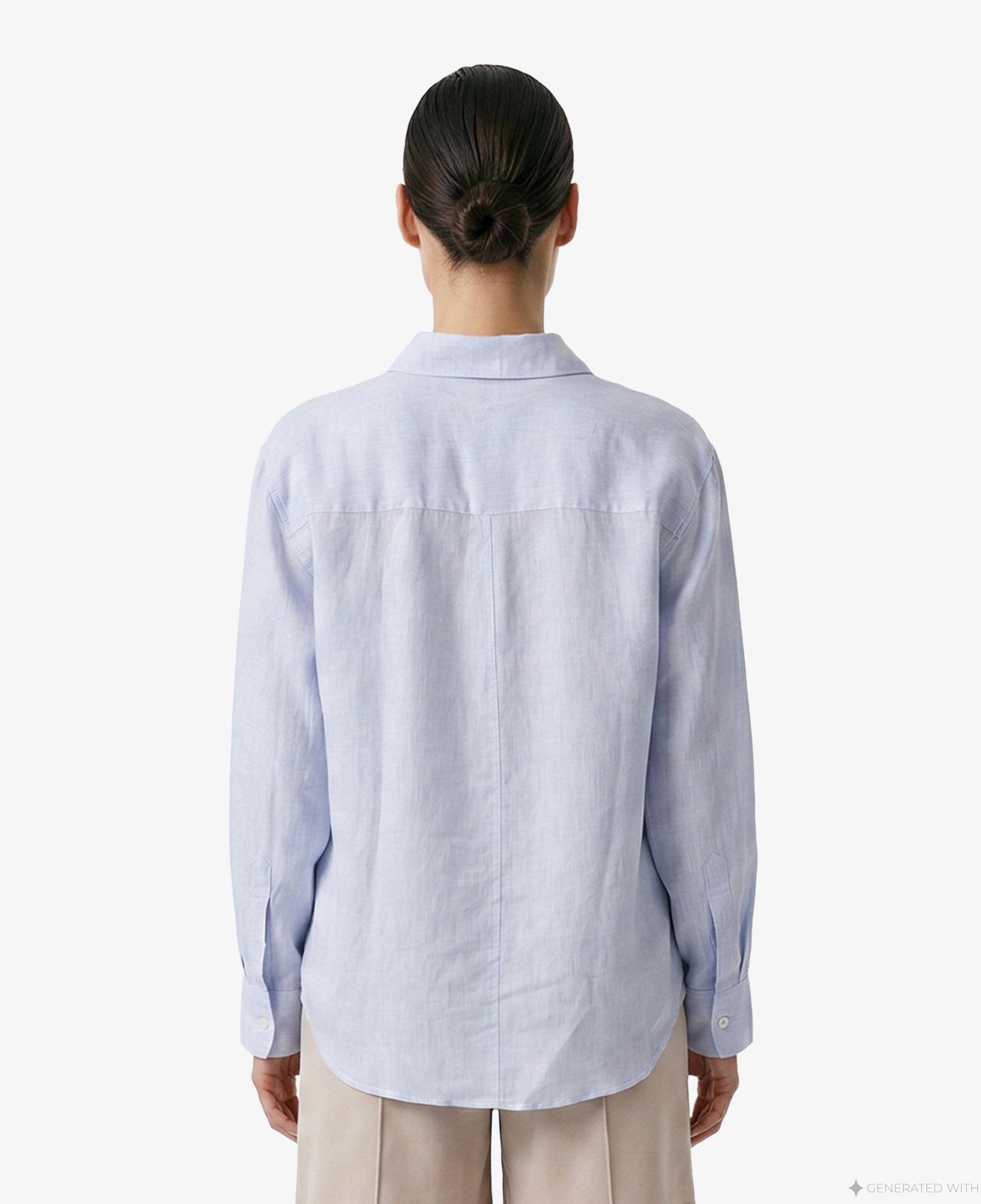 Nautica Kadın Mavi Regular Fit Keten Gömlek