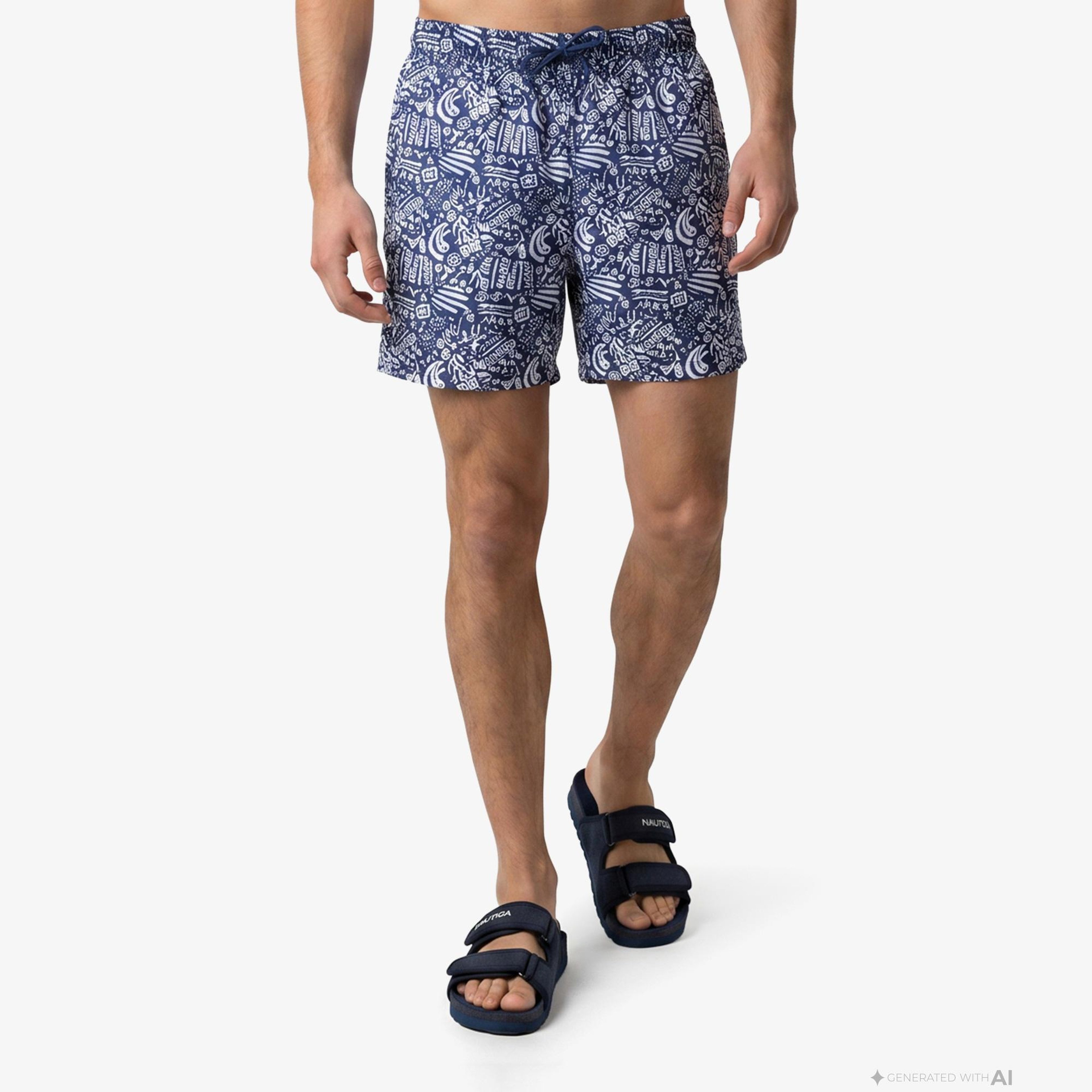 Nautica Erkek Lacivert Regular Fit Desenli Deniz Şortu