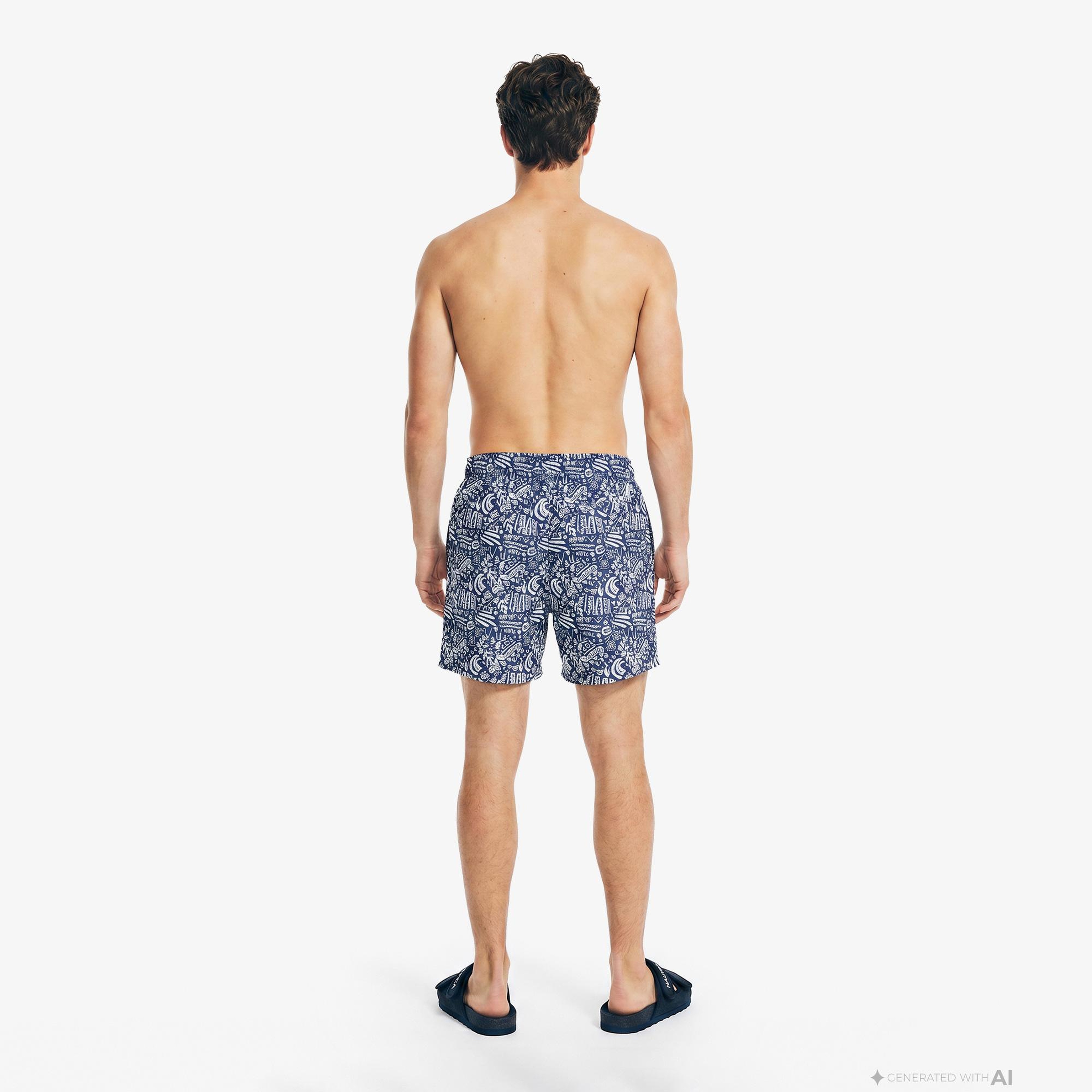 Nautica Erkek Lacivert Regular Fit Desenli Deniz Şortu