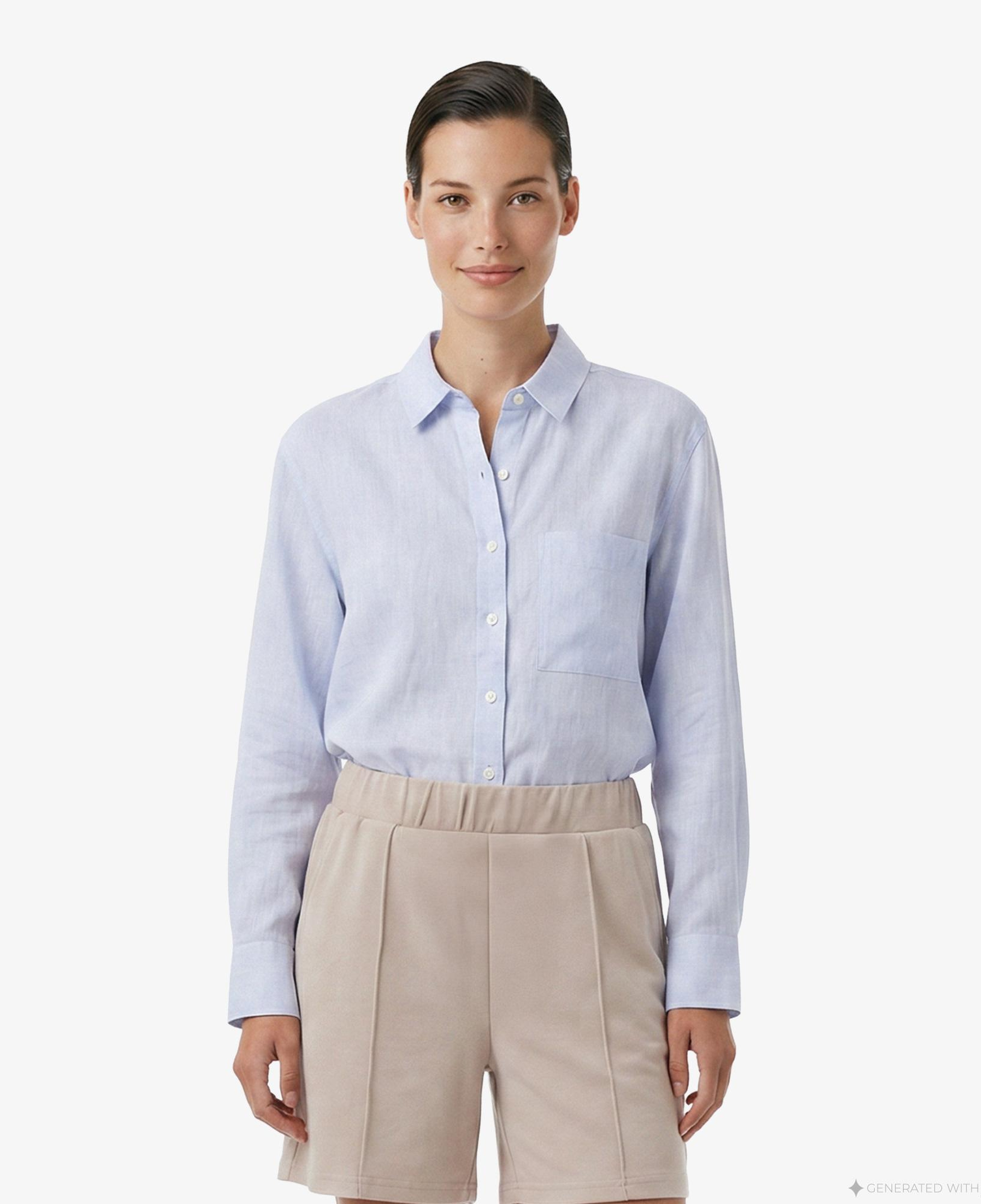 Nautica Kadın Mavi Regular Fit Keten Gömlek