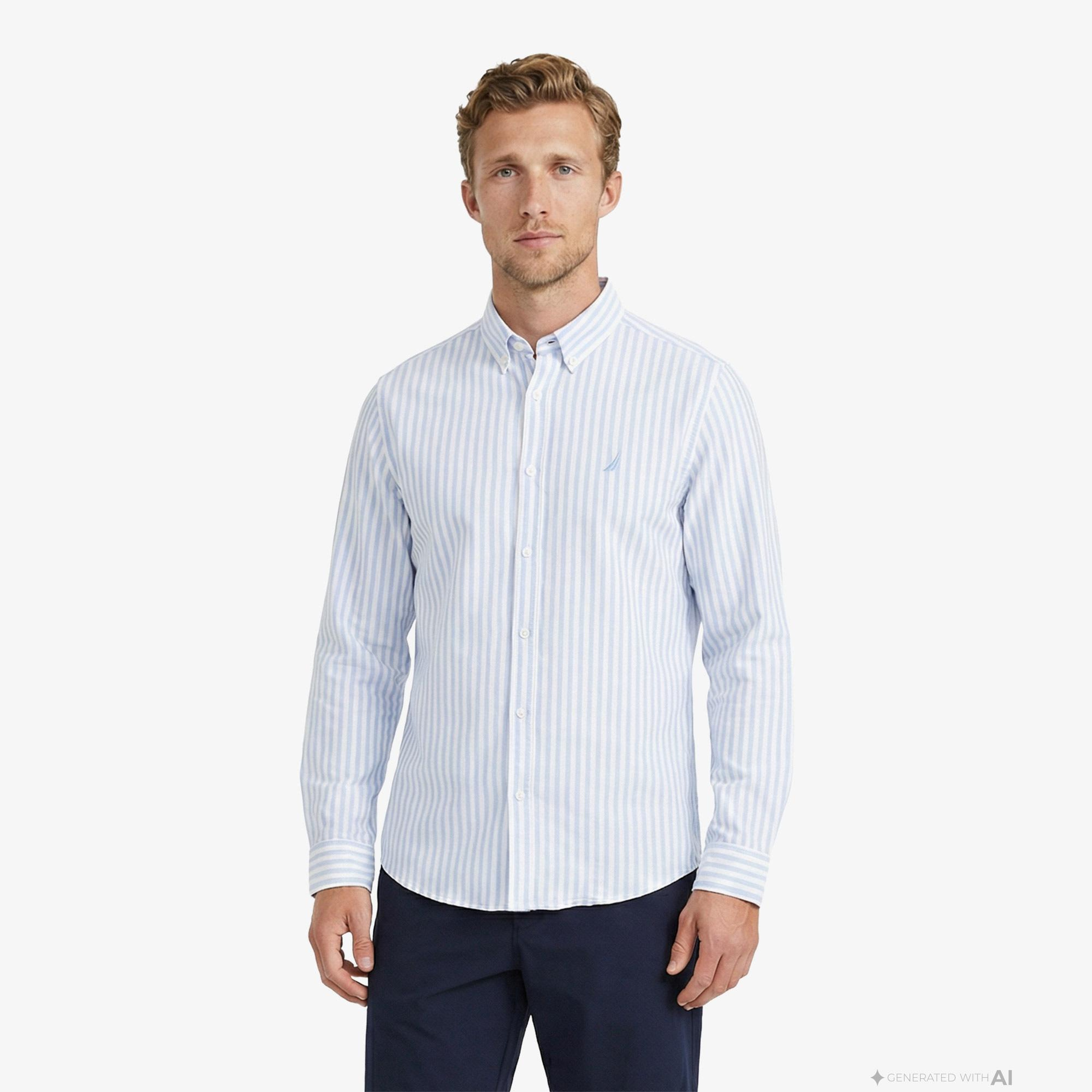 Nautica Erkek Mavi Regular Fit Çizgili Gömlek